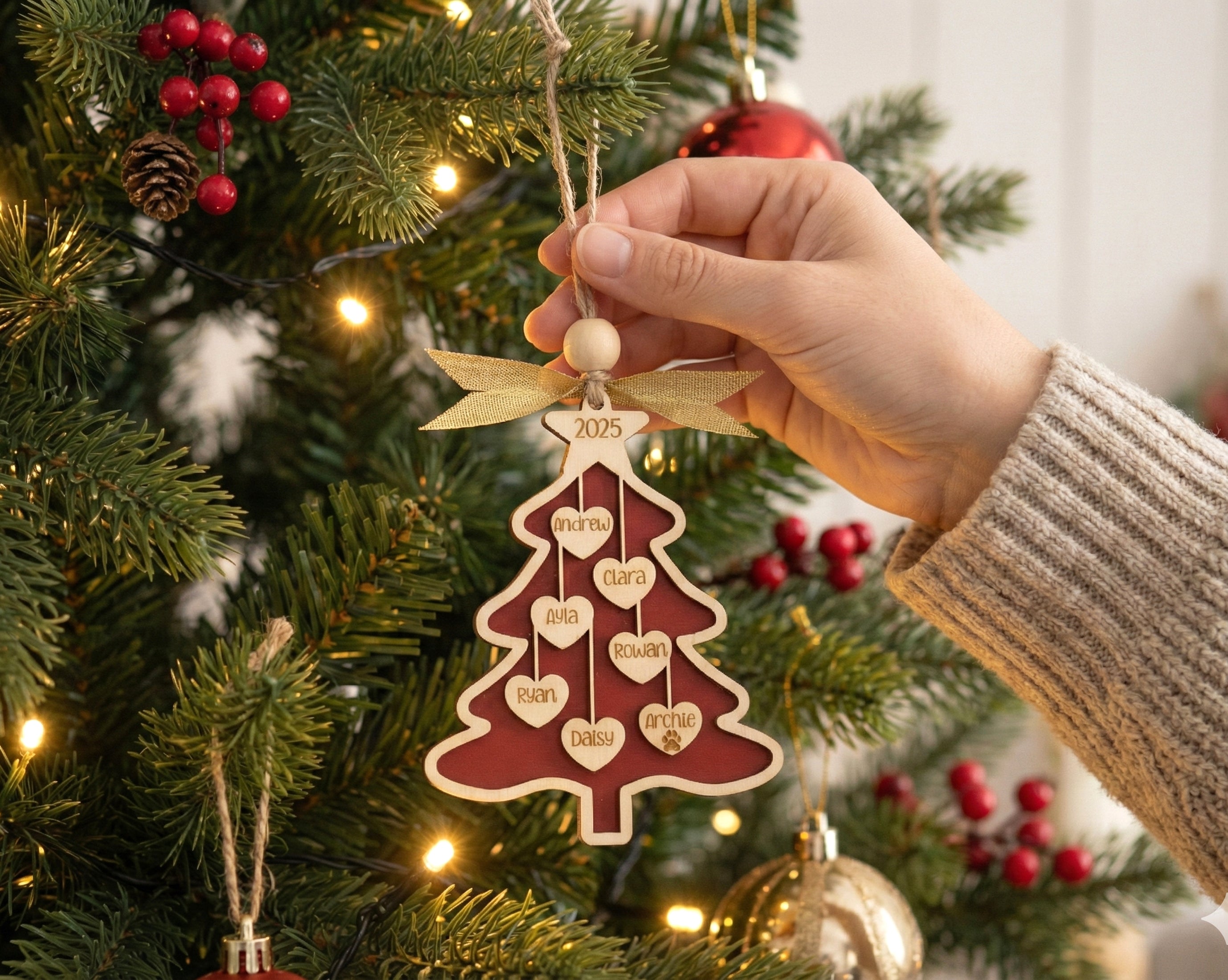 Wooden Family Christmas Tree Ornament Custom for Personalized Christmas Tree Ornament and Engraved Wooden Ornament R70
