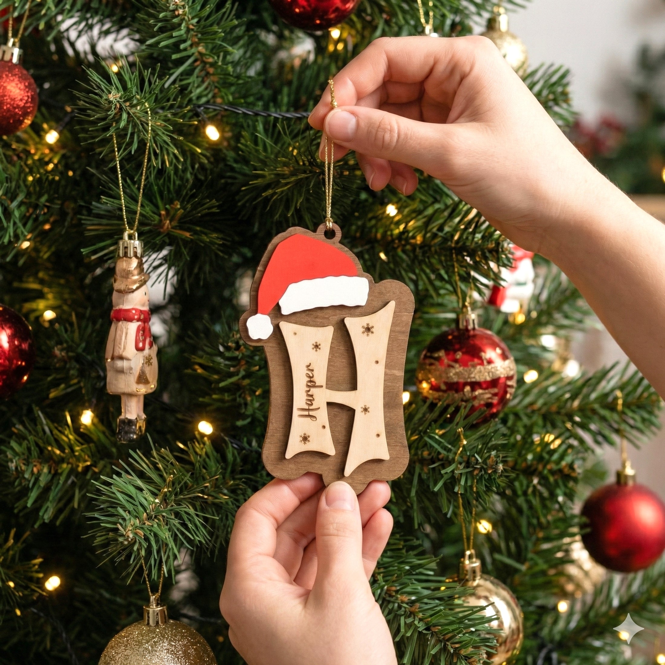 Wooden Christmas Letter Ornament Custom Wood Christmas Tree Ornament and Personalized Initial Ornament D36