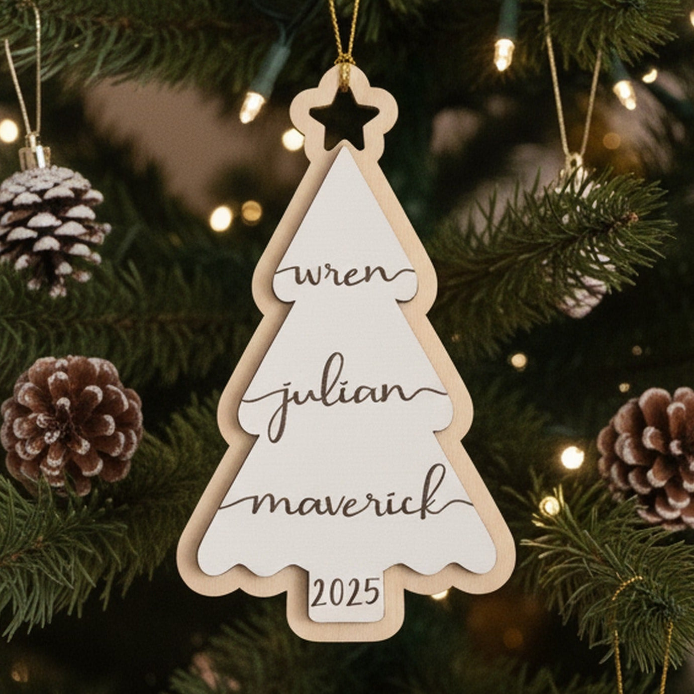 Wooden Family Christmas Tree Ornament Wood for Tree Decor D31