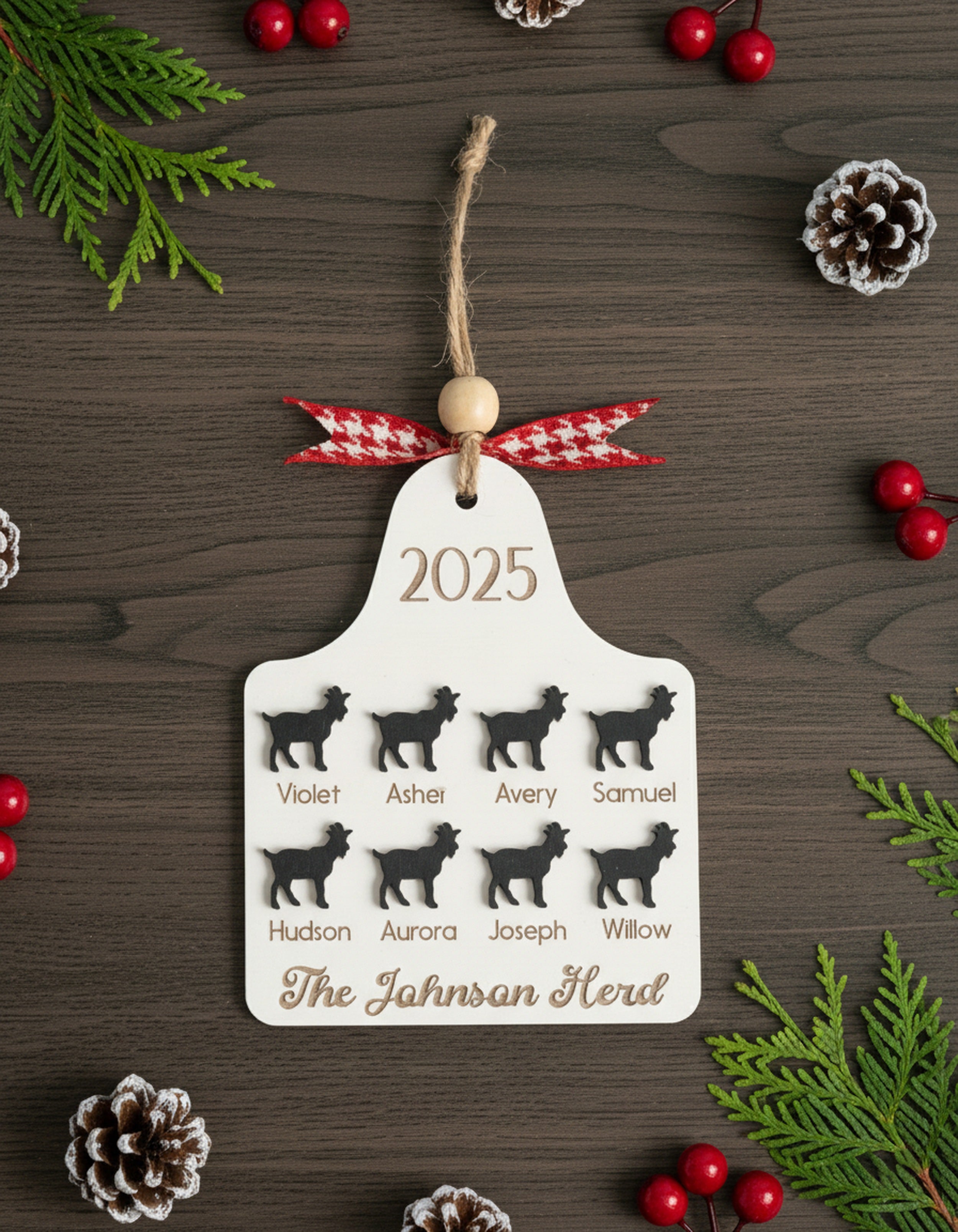 Personalized Family Herd Christmas Ornament Wood Christmas Ornaments for Rustic Holiday Decor O14