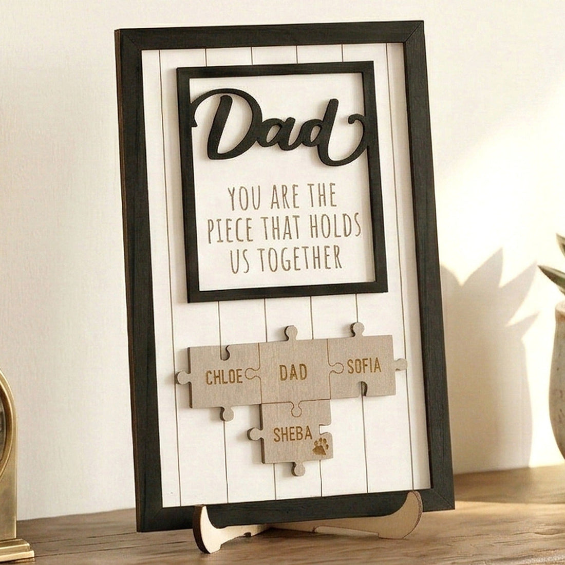 Personalized Wooden Puzzle Frame for Dad Unique Family Gift Y76