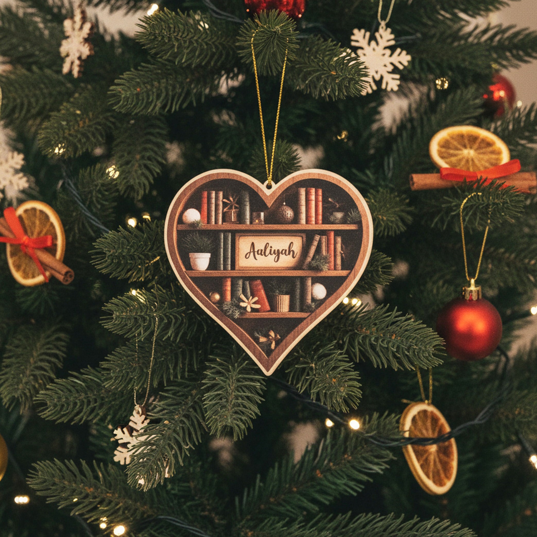 Book Lover Christmas Tree Ornament Wood Acrylic for Readers D27
