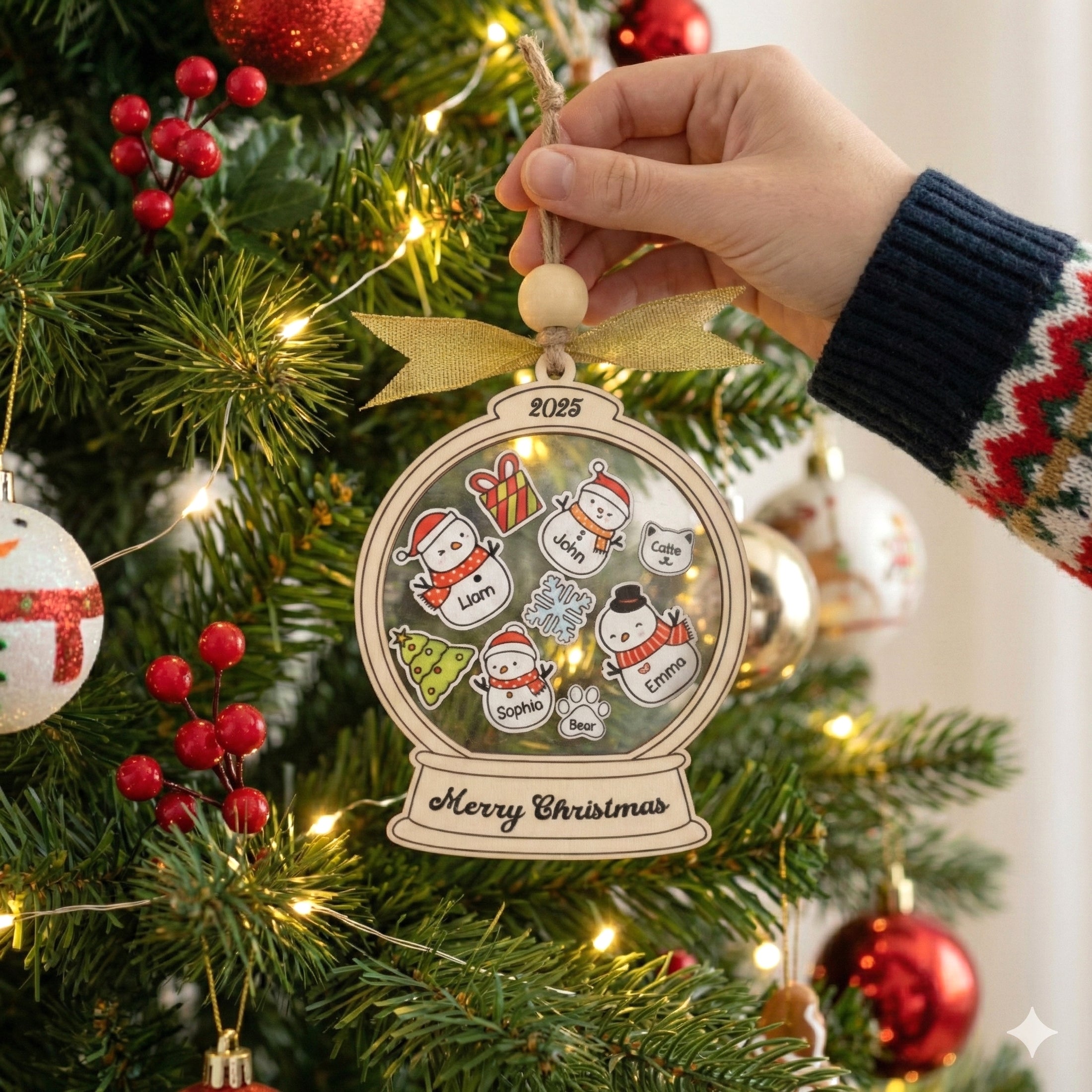 Wooden Shaker Family Christmas Ornament Custom Name Ornament and Family Ornament Gift D20