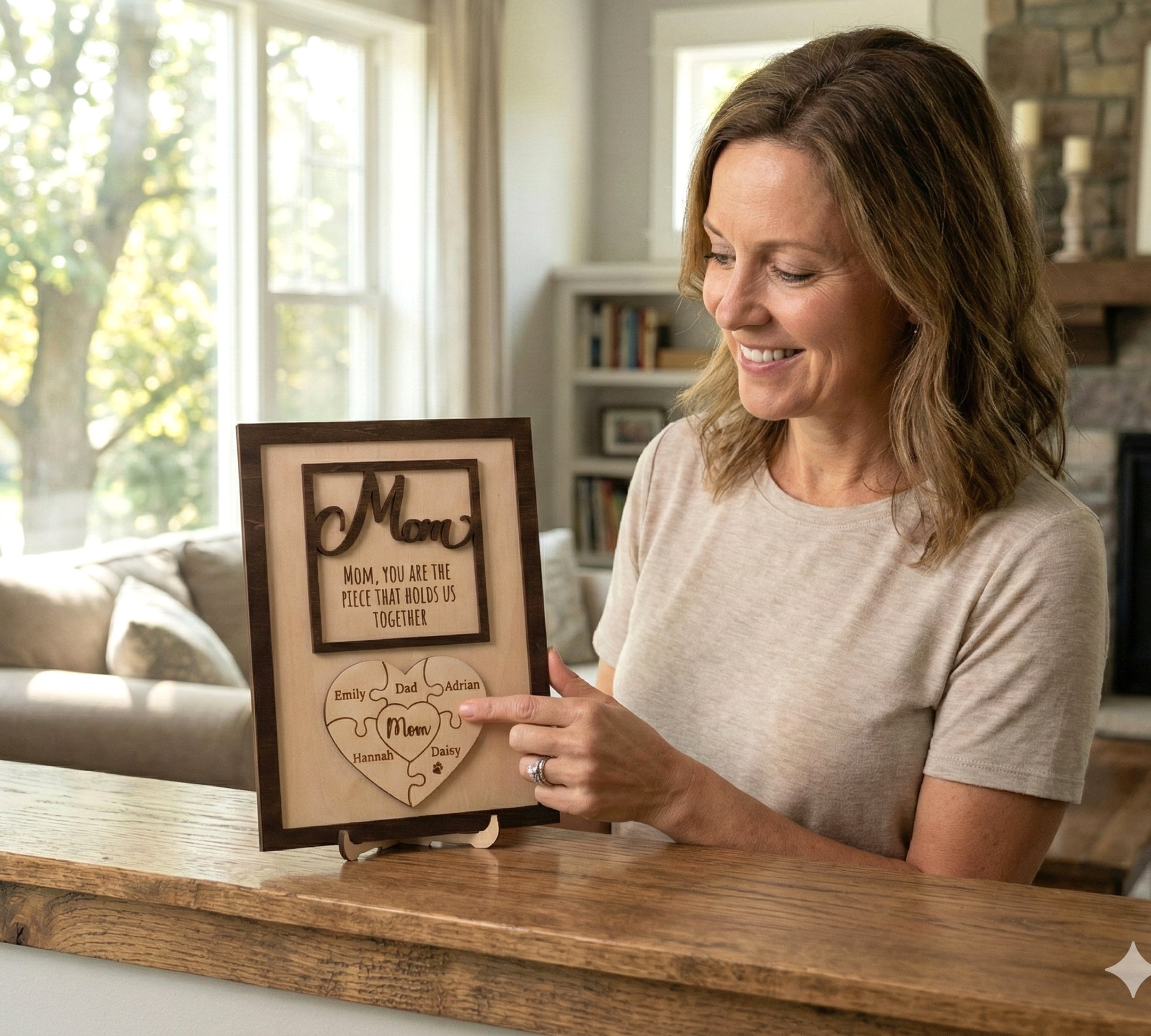 Personalized Wooden Puzzle Frame for Mom Family Gift E82
