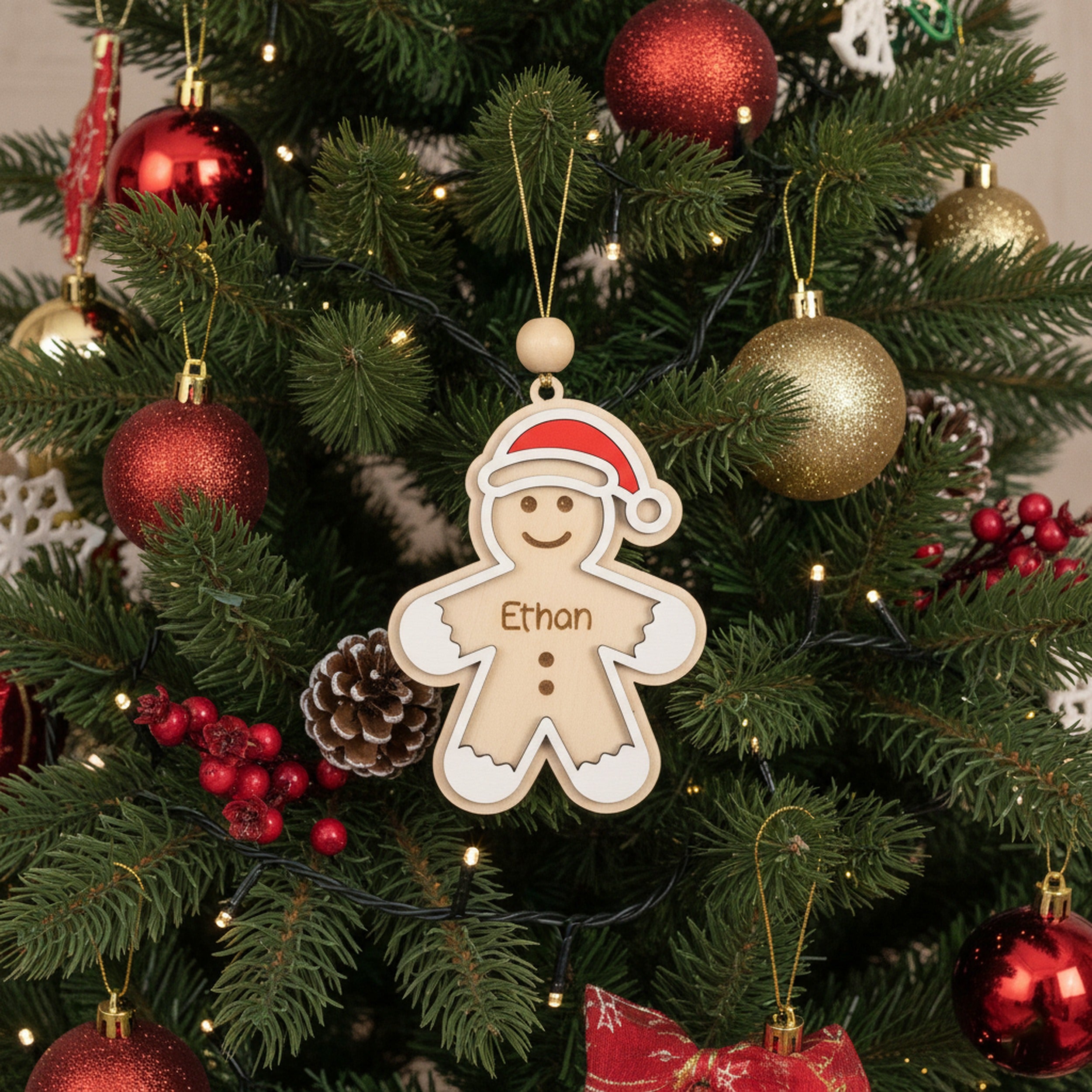 Personalized Gingerbread Christmas Ornament Wood Gingerbread Christmas Ornament for Kids and Custom Name Christmas Ornament D29