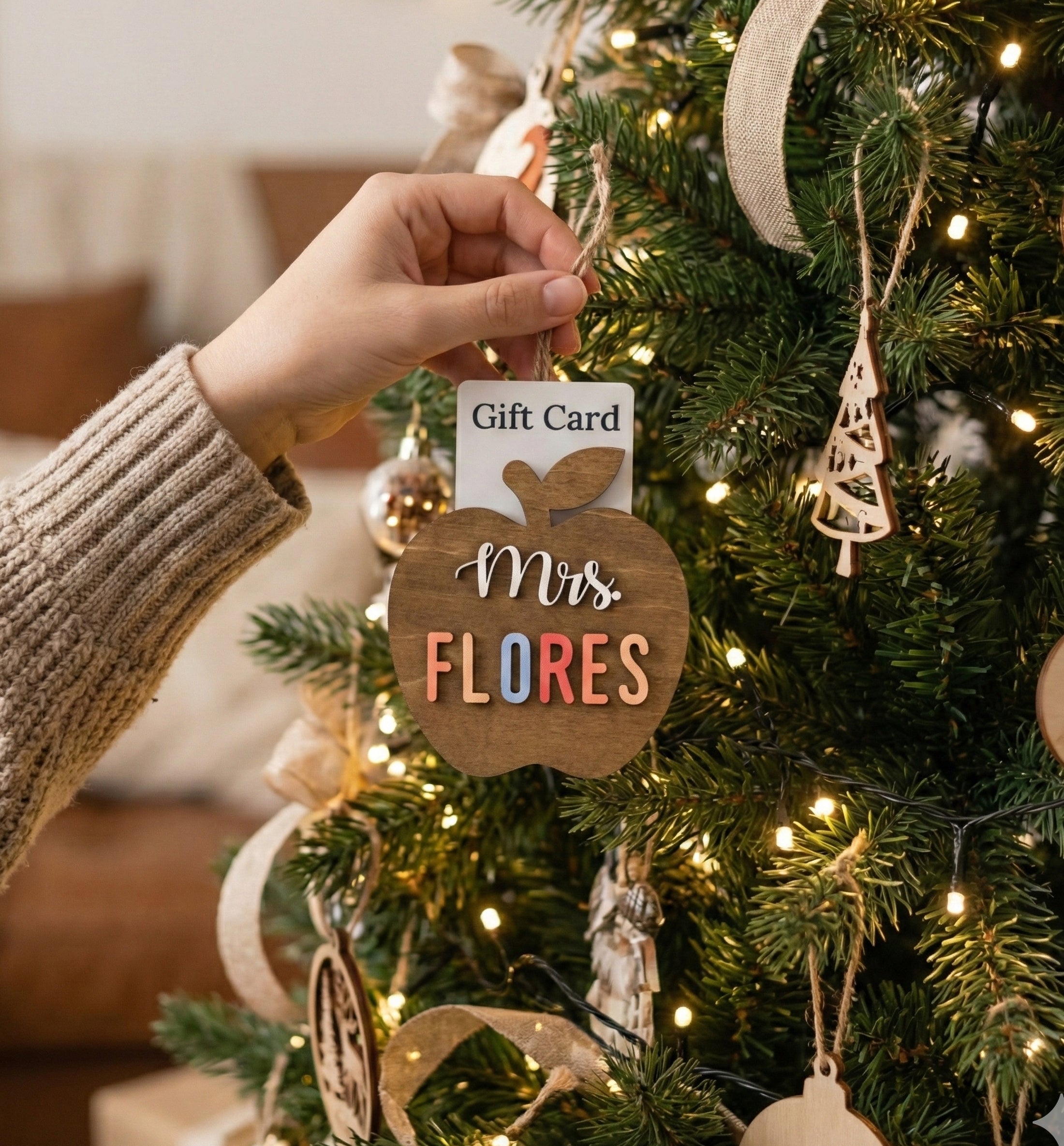 Teacher Gift Card Holder Wood for Teacher Gift and Apple Ornament R78