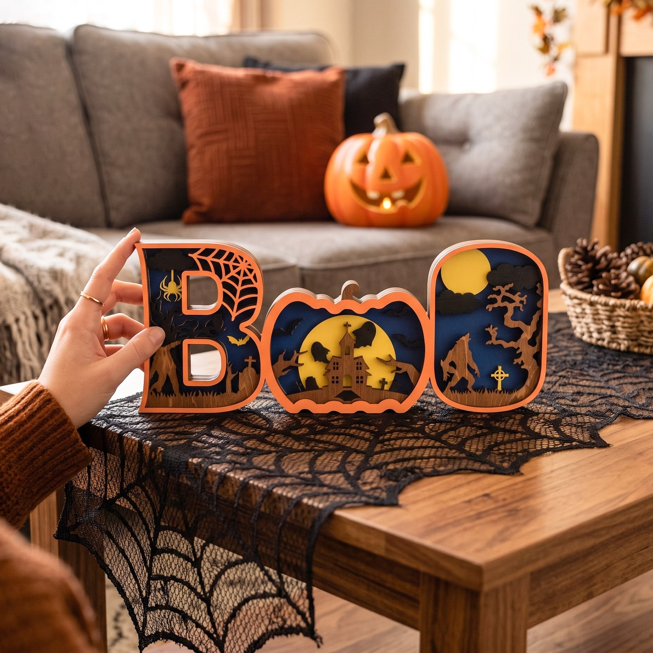 Layered Wooden Halloween BOO Sign Wood for Halloween Mantel B35