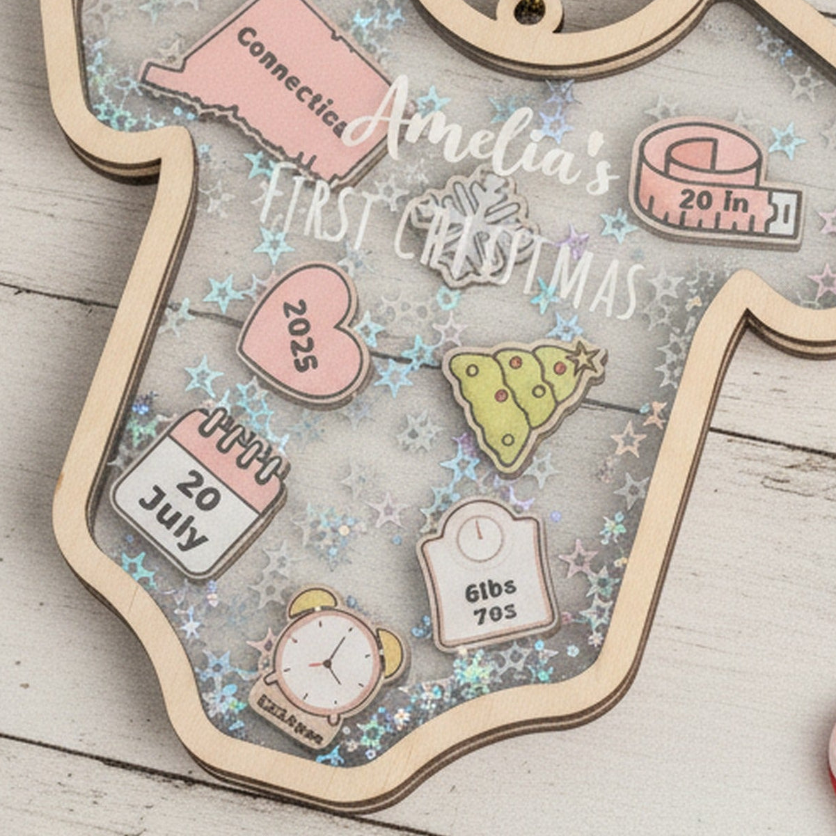 Babys First Christmas Ornament Wood and Acrylic for Keepsake Gift D21