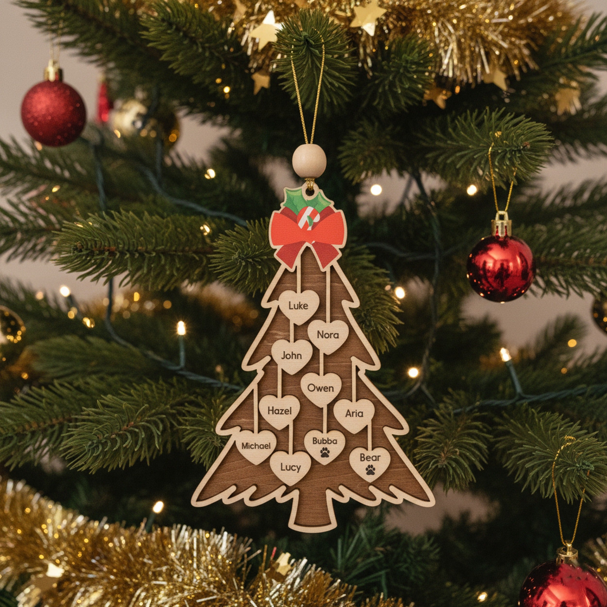 Personalized Wooden Christmas Tree Ornament Wood Family Christmas Ornament and Custom Name Ornament D30