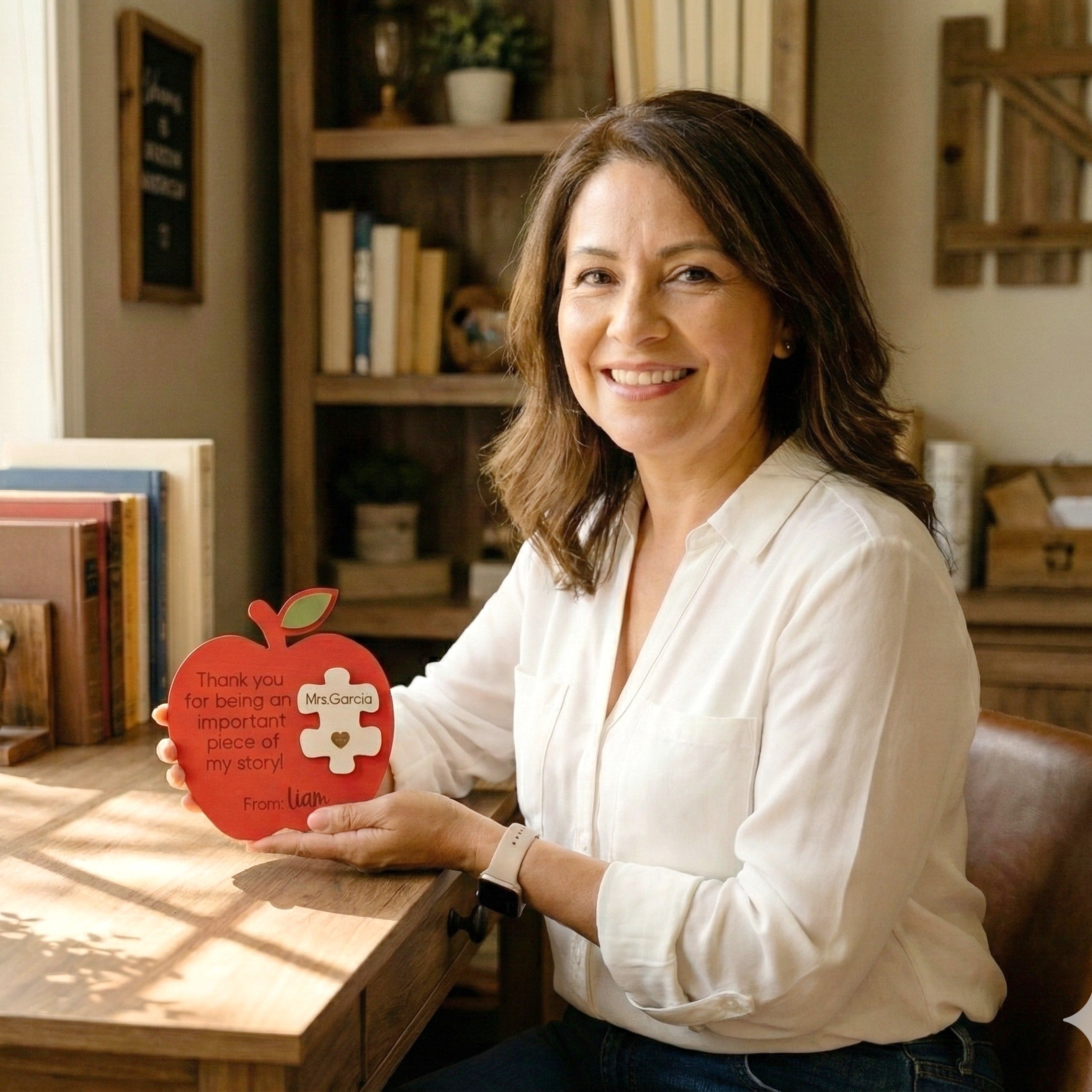 Personalized Wooden Teacher’s Apple Sign Teacher Gifts for Desk Decor J88