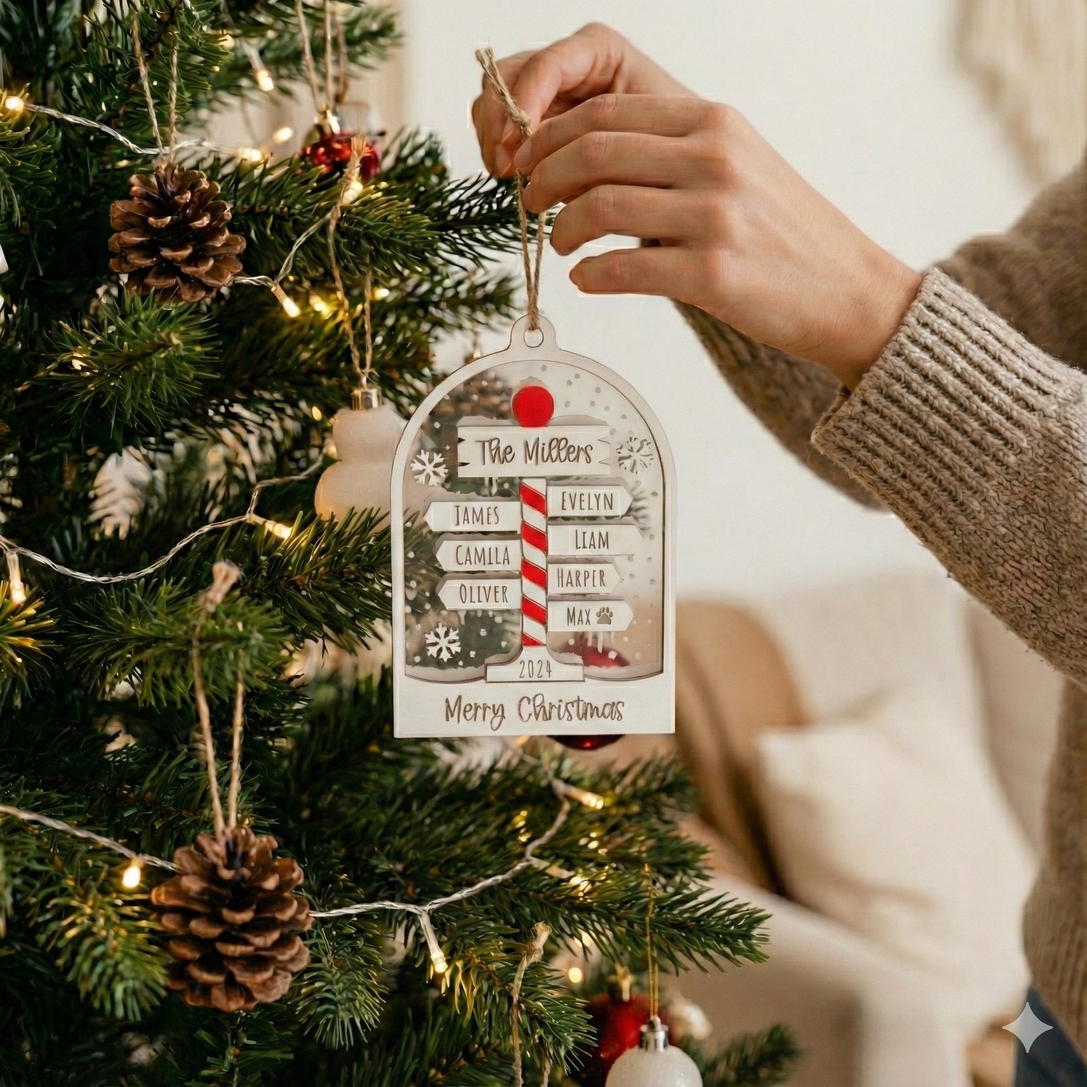 Personalized Family Christmas Ornament Wood Acrylic for Family Christmas Ornaments O46