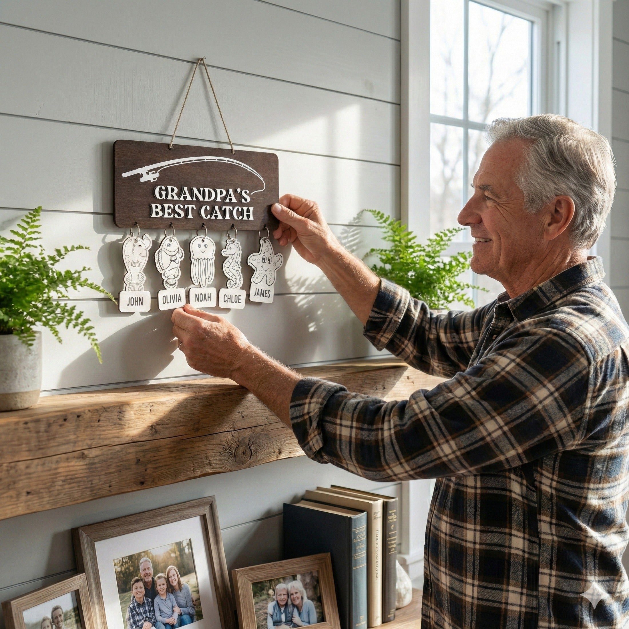 Personalized Papas Best Catch Sign for Papa Gift Y83