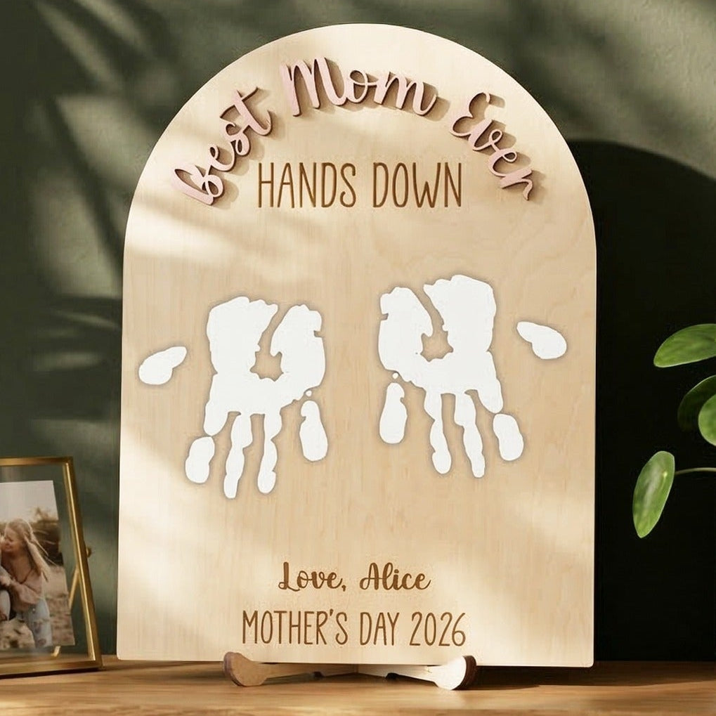 Mom Handprint Keepsake Wood Sign Mothers Day Gift for Grandma D65