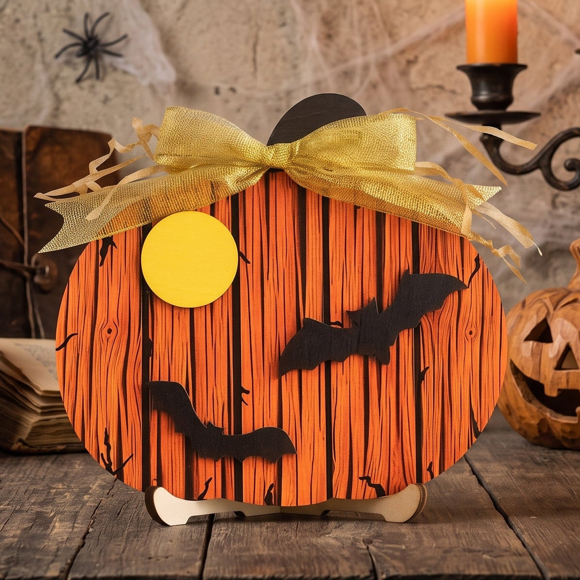 Wooden Pumpkin Halloween Tabletop Sign Decor for Fall B38