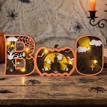 Layered Wooden Halloween BOO Sign Wood for Halloween Mantel B35