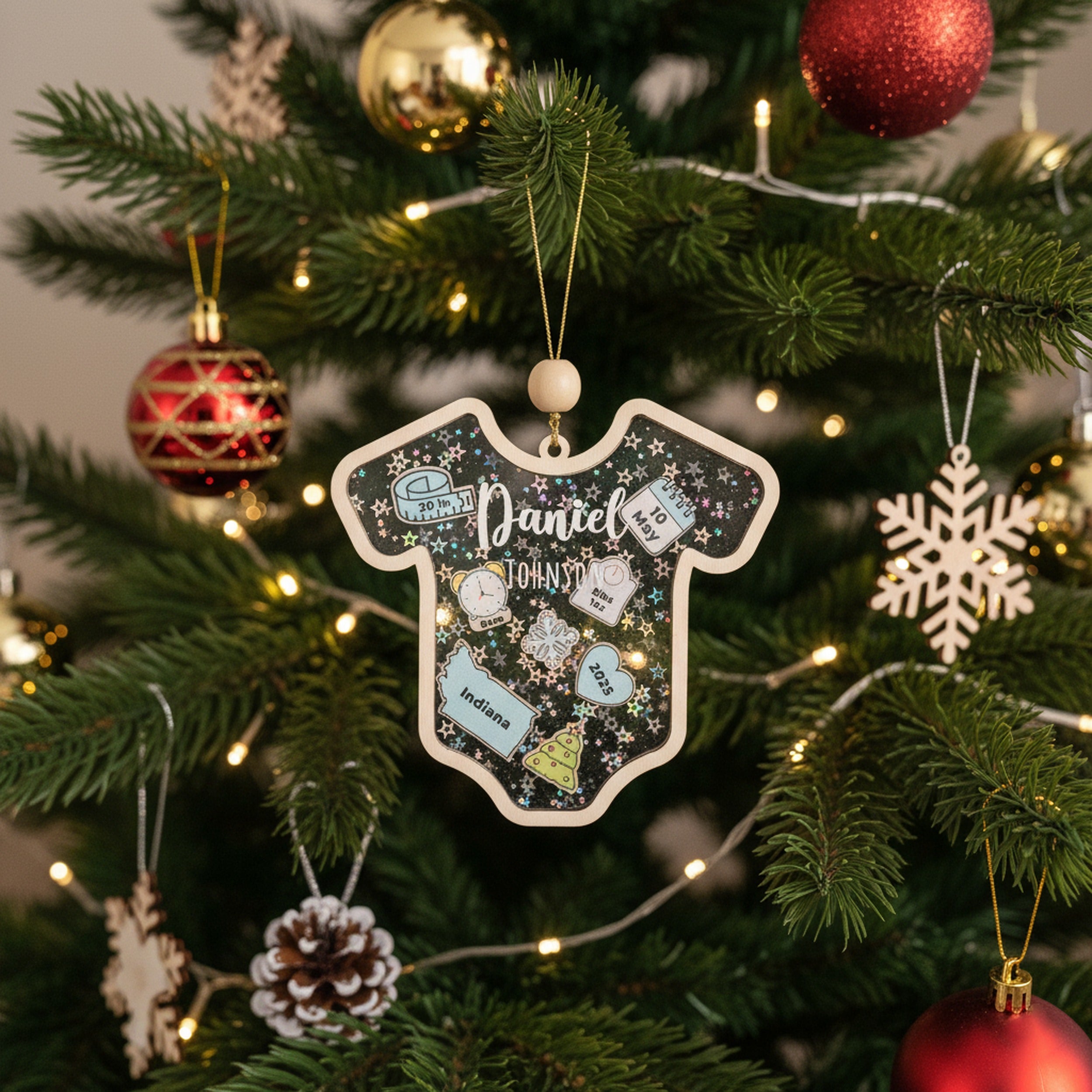 Babys First Christmas Ornament Wood and Acrylic for Keepsake Gift D21