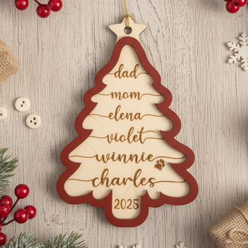 Personalized Wooden Christmas Tree Ornament Wood Christmas Tree Ornament for Family and Custom Wooden Ornament D32