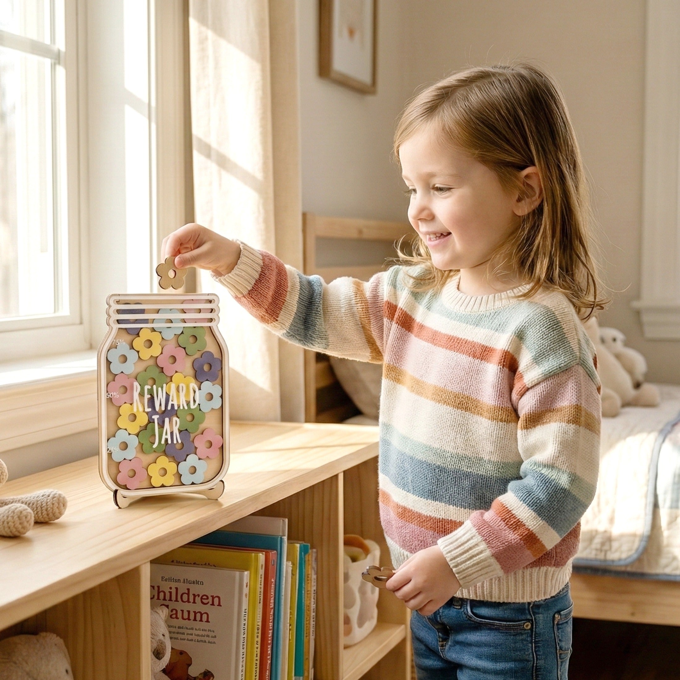 Wooden Reward Jar for Kids Positive Behavior Reward System E56