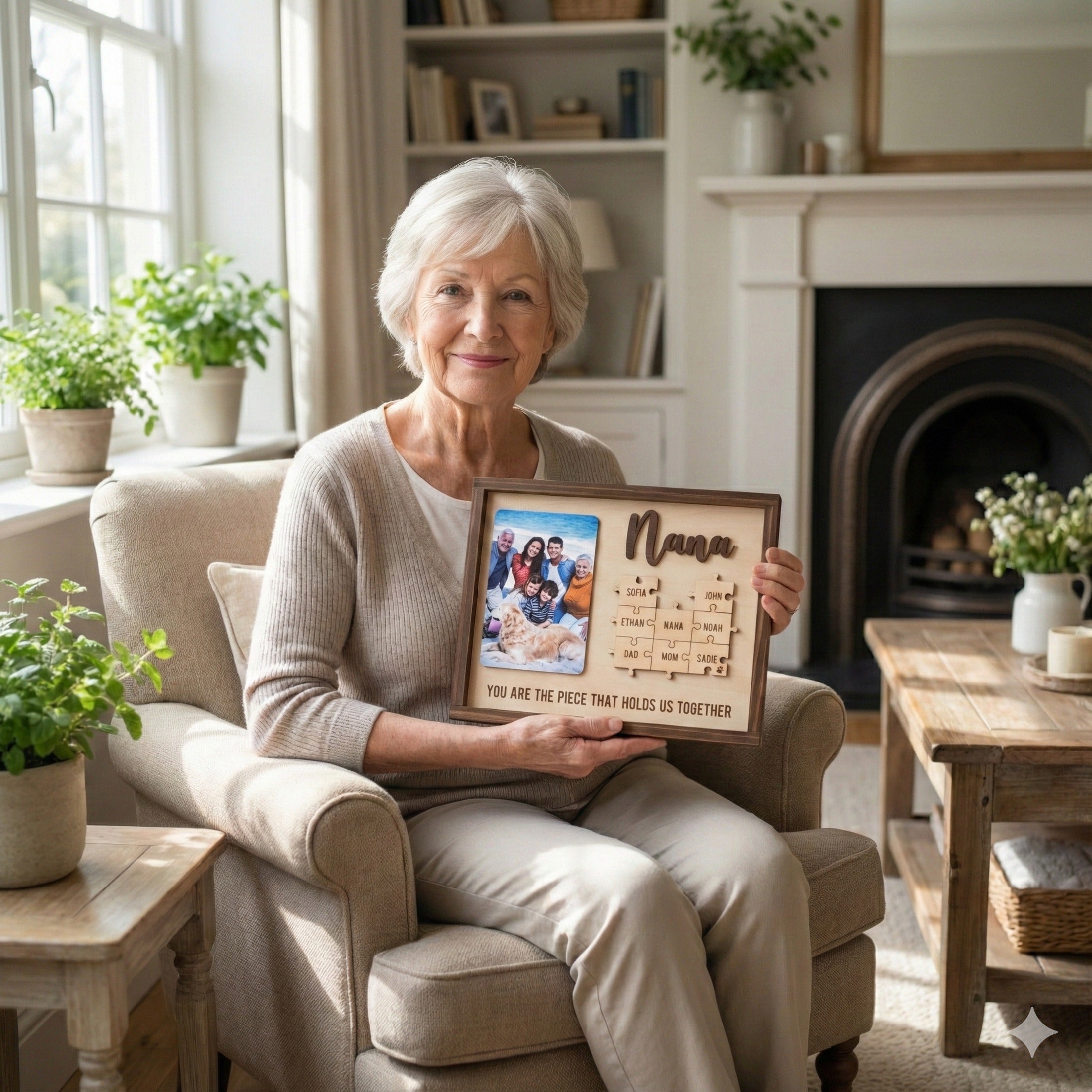 Wooden Puzzle Frame for Mom Gift for Mothers Day and Personalized Family Decor Y37