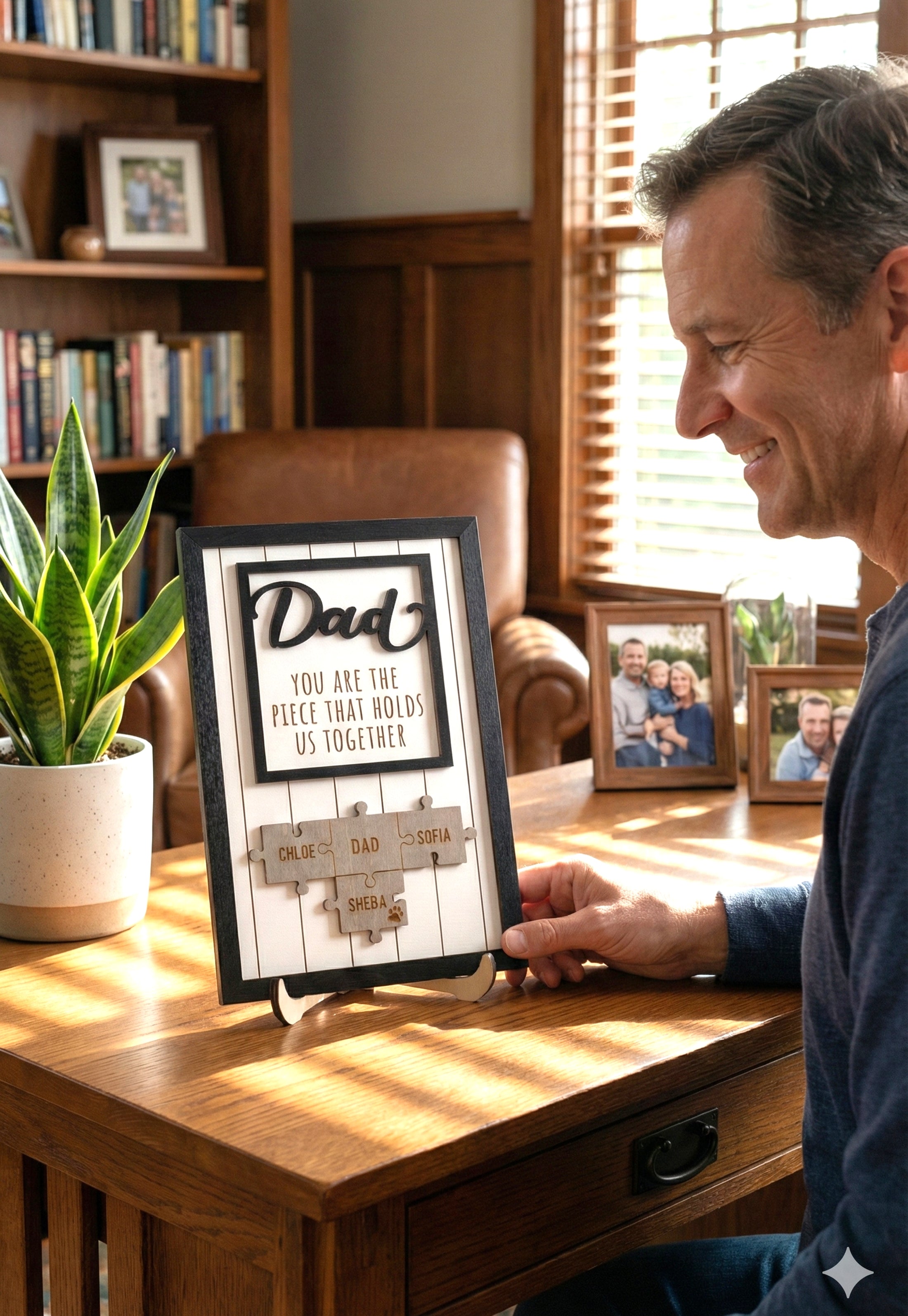 Personalized Wooden Puzzle Frame for Dad Unique Family Gift Y76