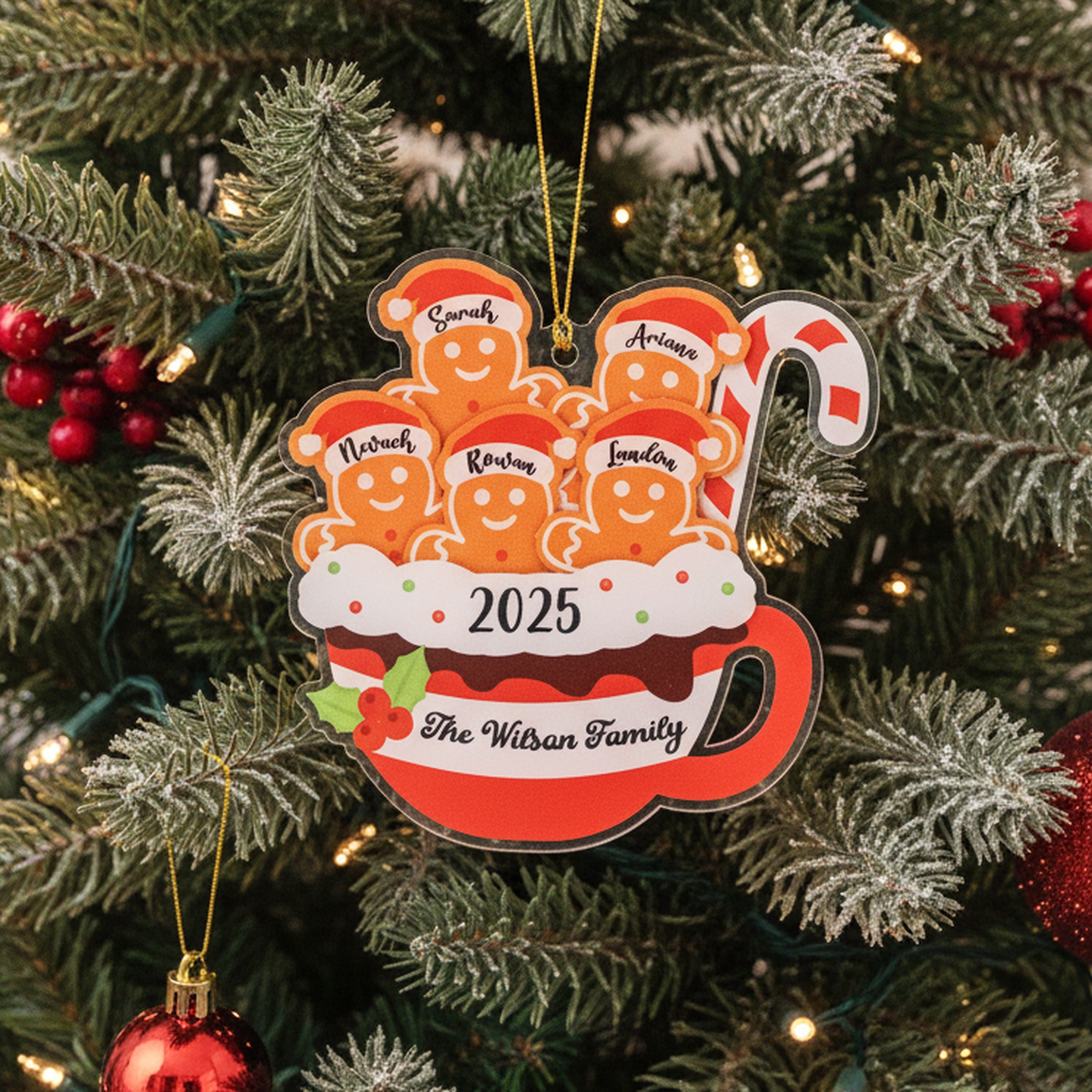 Personalized Gingerbread Family Ornament Acrylic Christmas Tree Ornament for Rustic Holiday Decor D23