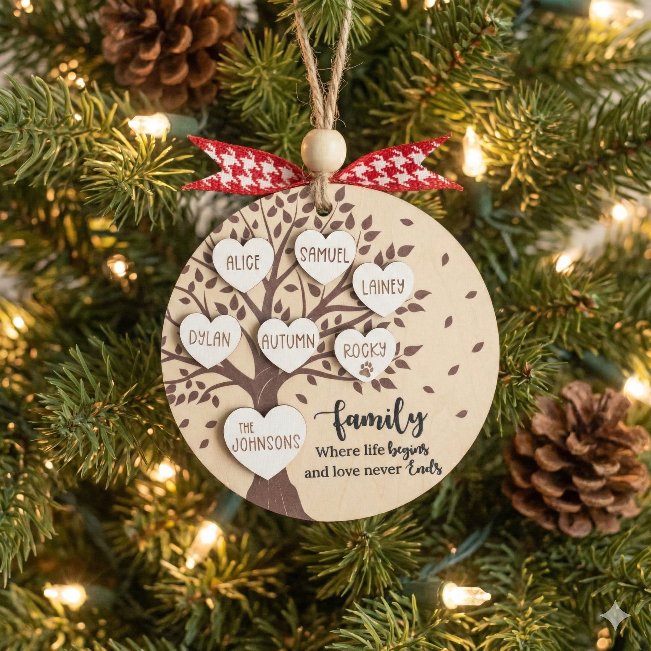 Personalized Family Christmas Ornament Wood for Custom Christmas Ornament and Engraved Family Ornament R58