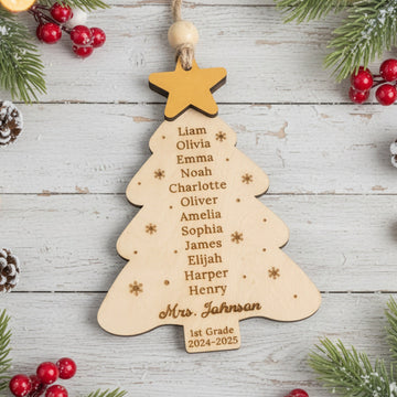 Personalized Teacher Christmas Tree Ornament Wood for Class Gift for Teacher and Wooden Teacher Ornament R76