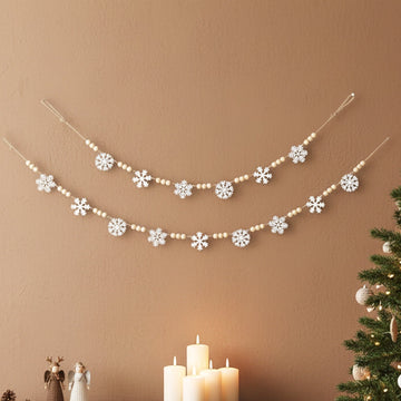 Wooden Snowflake Garland Wooden Beads Christmas Decorations for Rustic Holiday Decor Y03