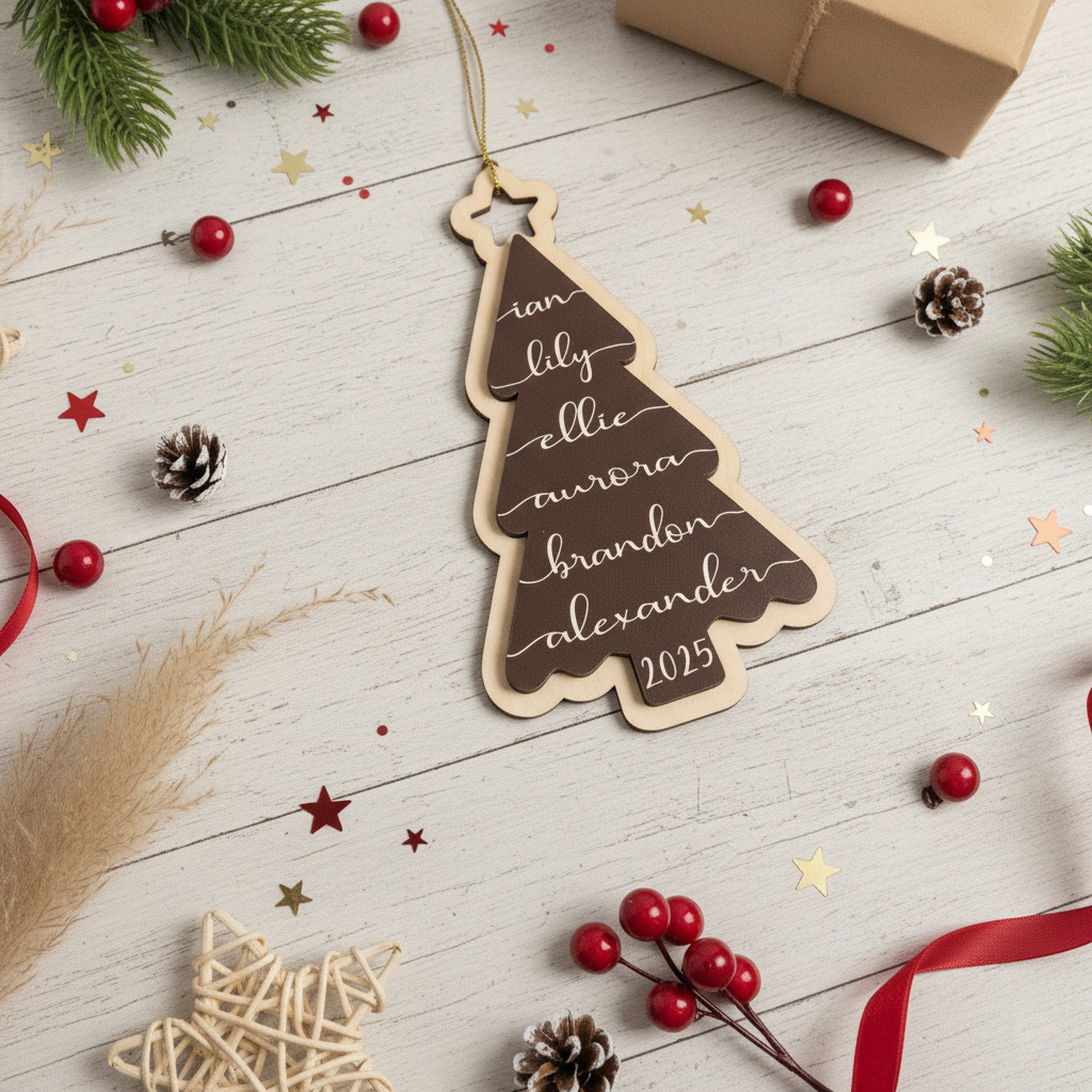 Wooden Family Christmas Tree Ornament Wood for Tree Decor D31