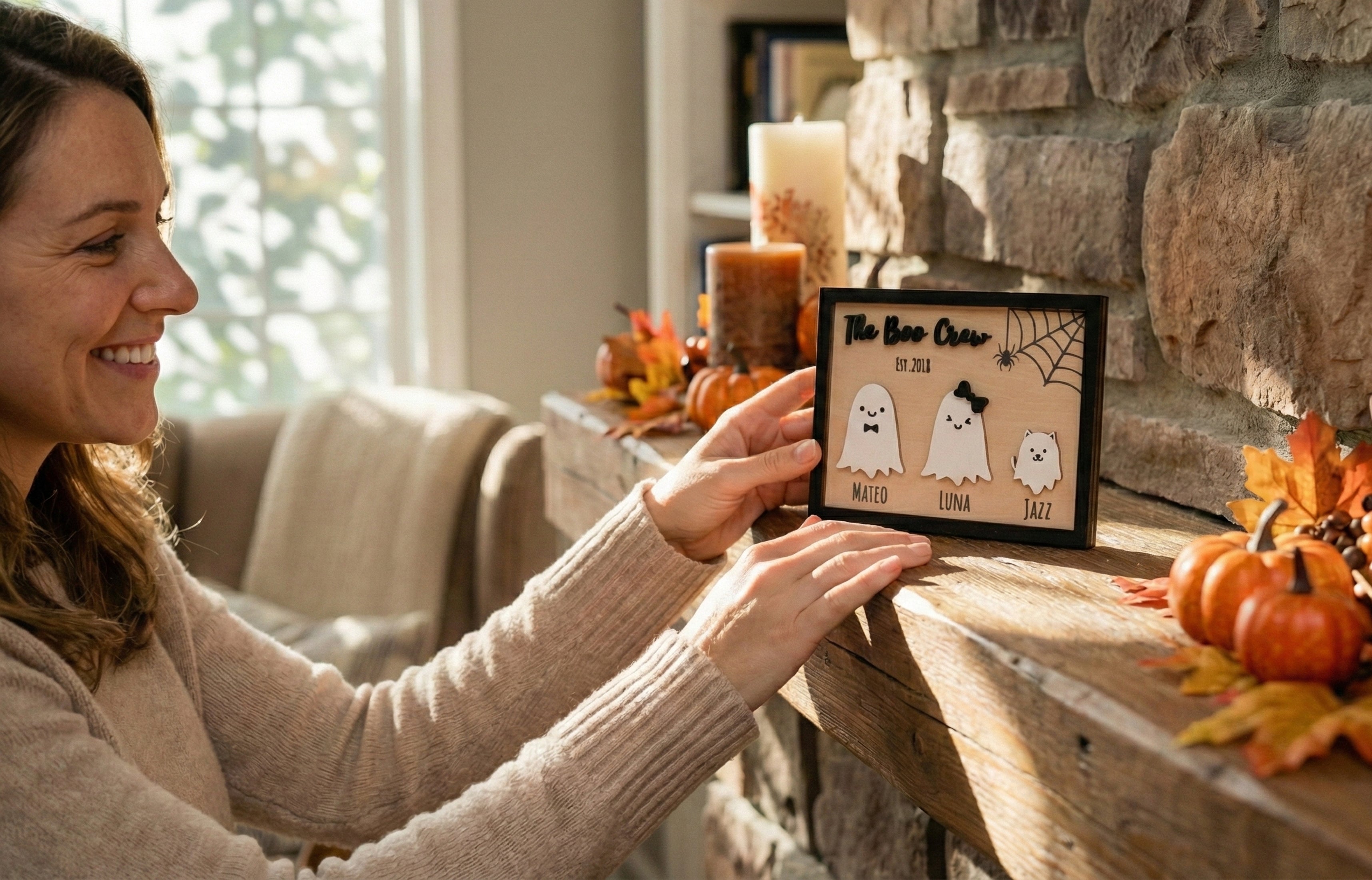Halloween Ghost Family Wooden Sign for Table Decor R43