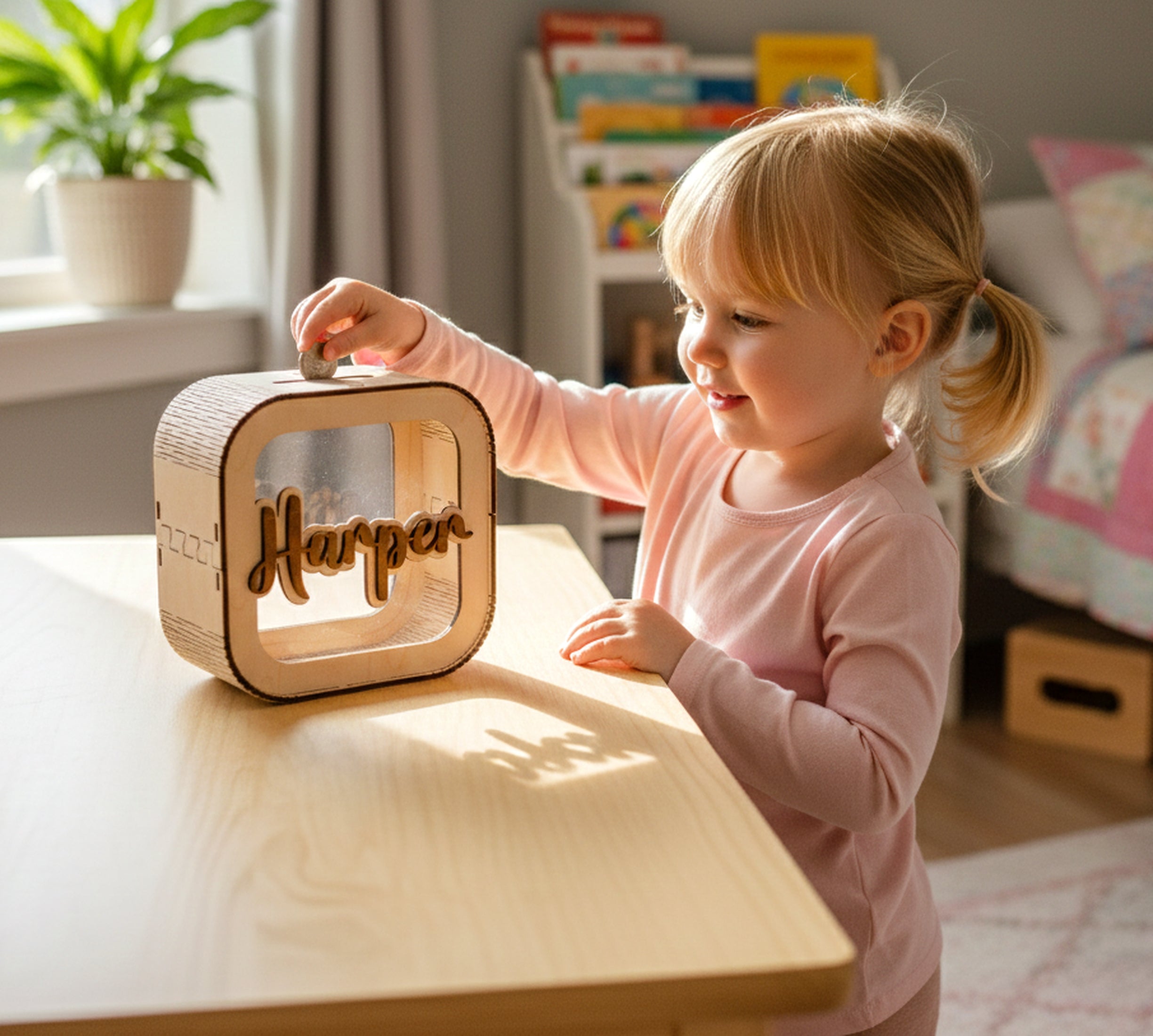 Personalized Wooden Piggy Bank Wood Acrylic for Kids Money Bank Y21
