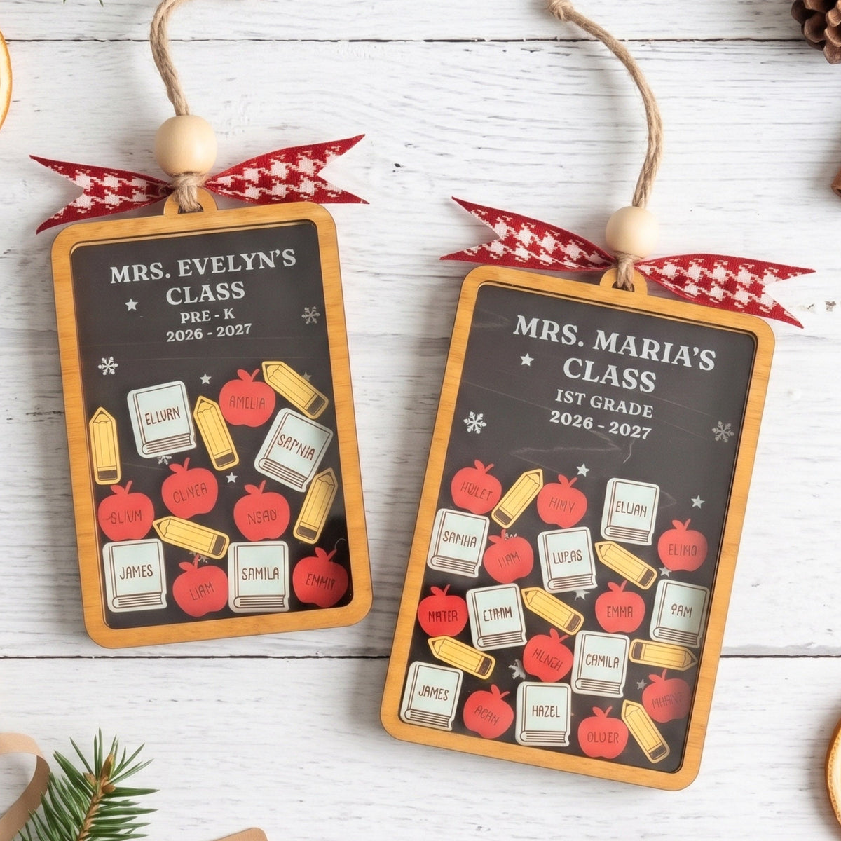 Teacher Shaker Ornament Wood and Teacher Christmas Gift for Tree B40