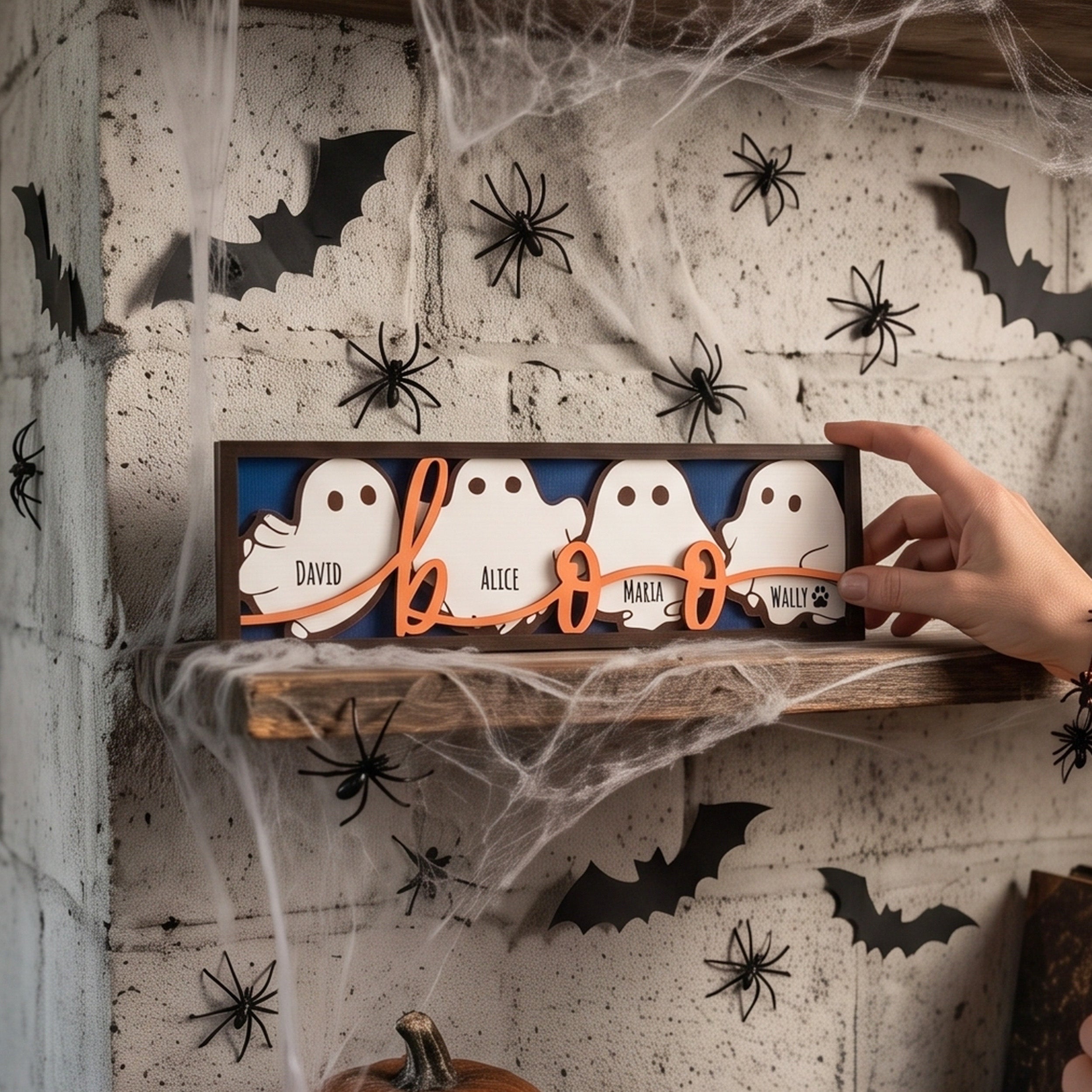 Personalized Ghost Family Name Sign Wood for Halloween Home B37