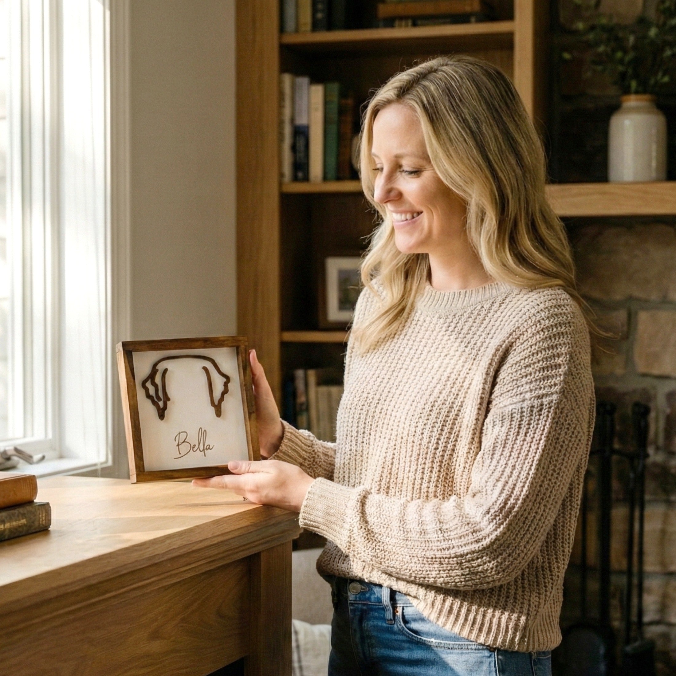 Dog Ear Framed Art Wood for dog memorial gift and home decor G99