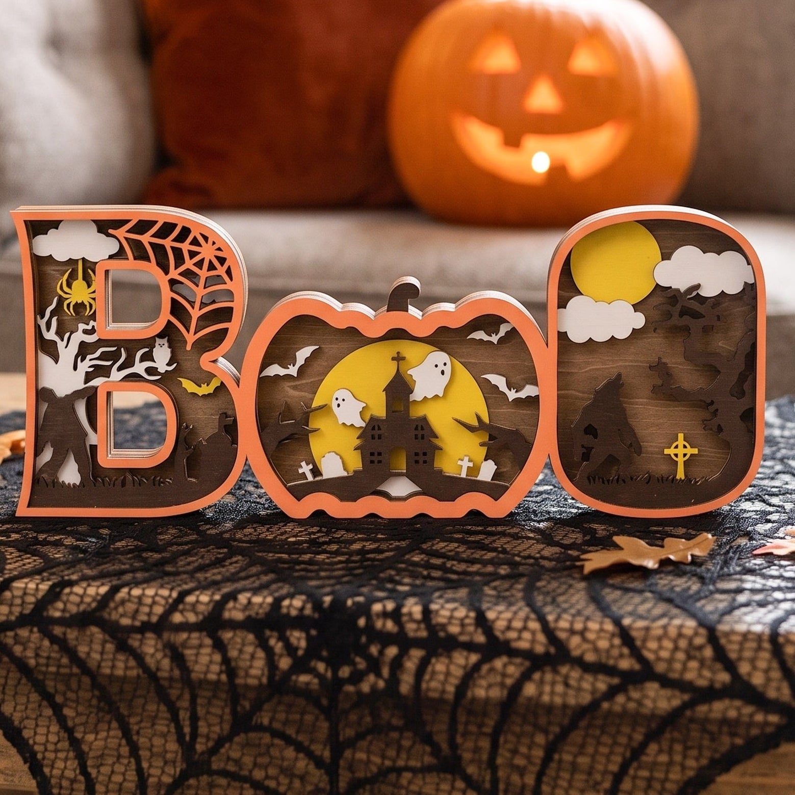 Layered Wooden Halloween BOO Sign Wood for Halloween Mantel B35