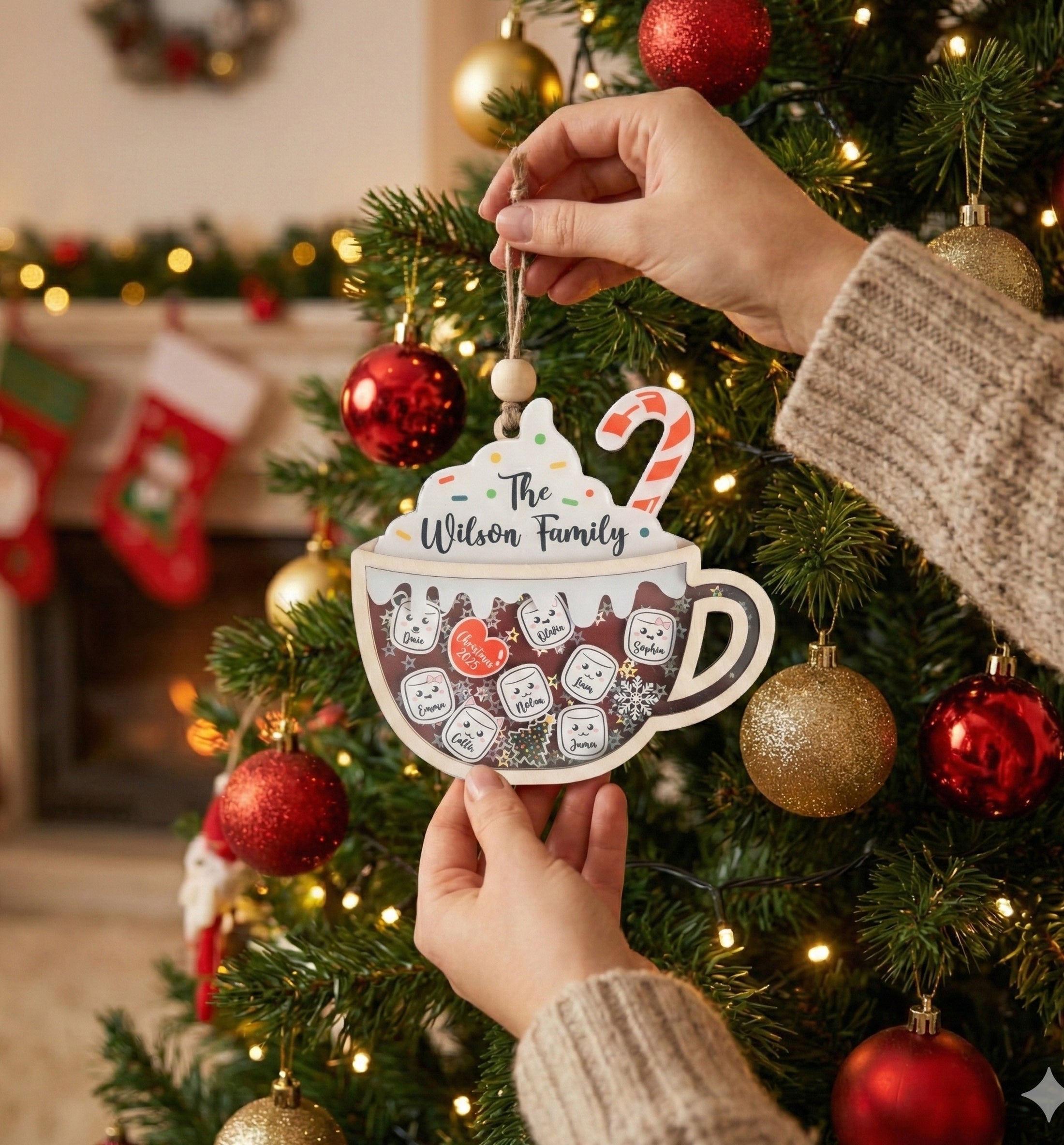 Personalized Family Hot Cocoa Ornament for Christmas Tree Decor D33