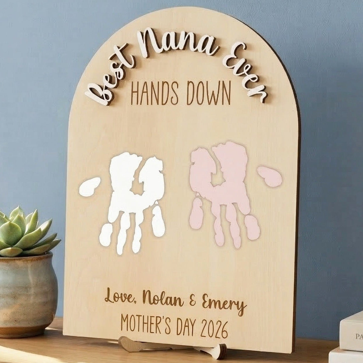 Mom Handprint Keepsake Wood Sign Mothers Day Gift for Grandma D65