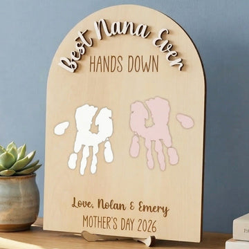 Mom Handprint Keepsake Wood Sign Gift for Grandma Family Decor D65
