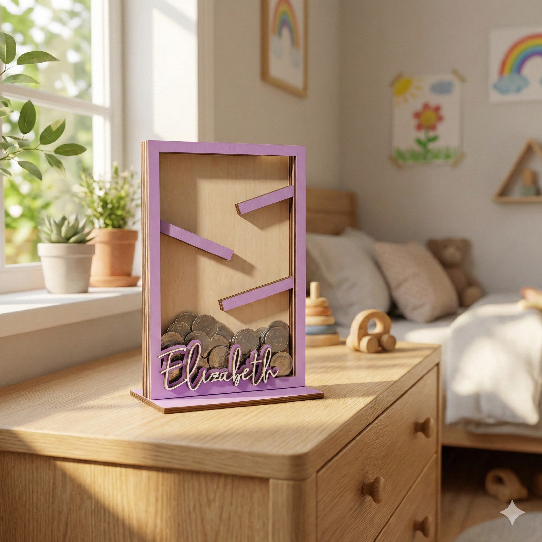 Personalized Piggy Bank Wood for Kids Wooden Money Box Y23