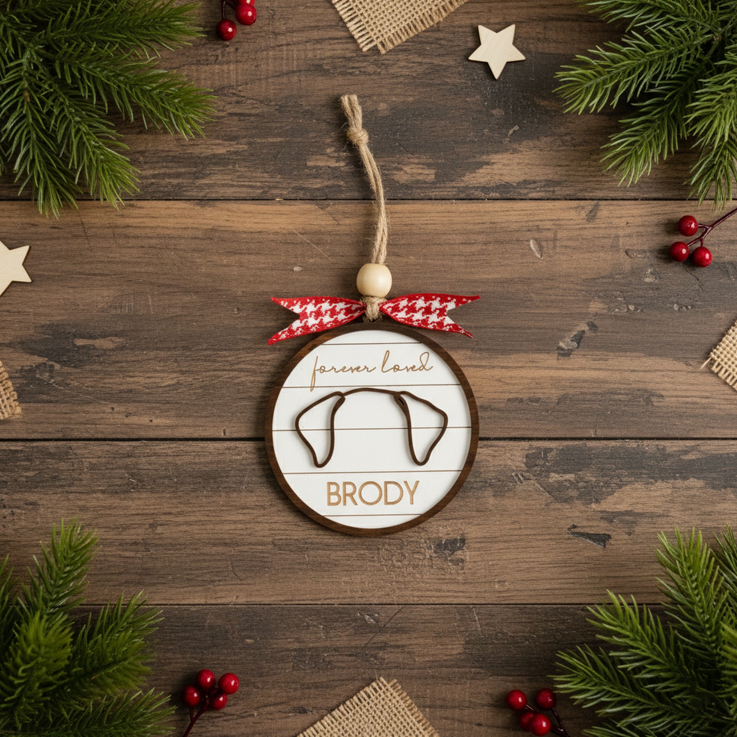 Personalized Dog Ear Ornament Wood Pet Christmas Ornament O76