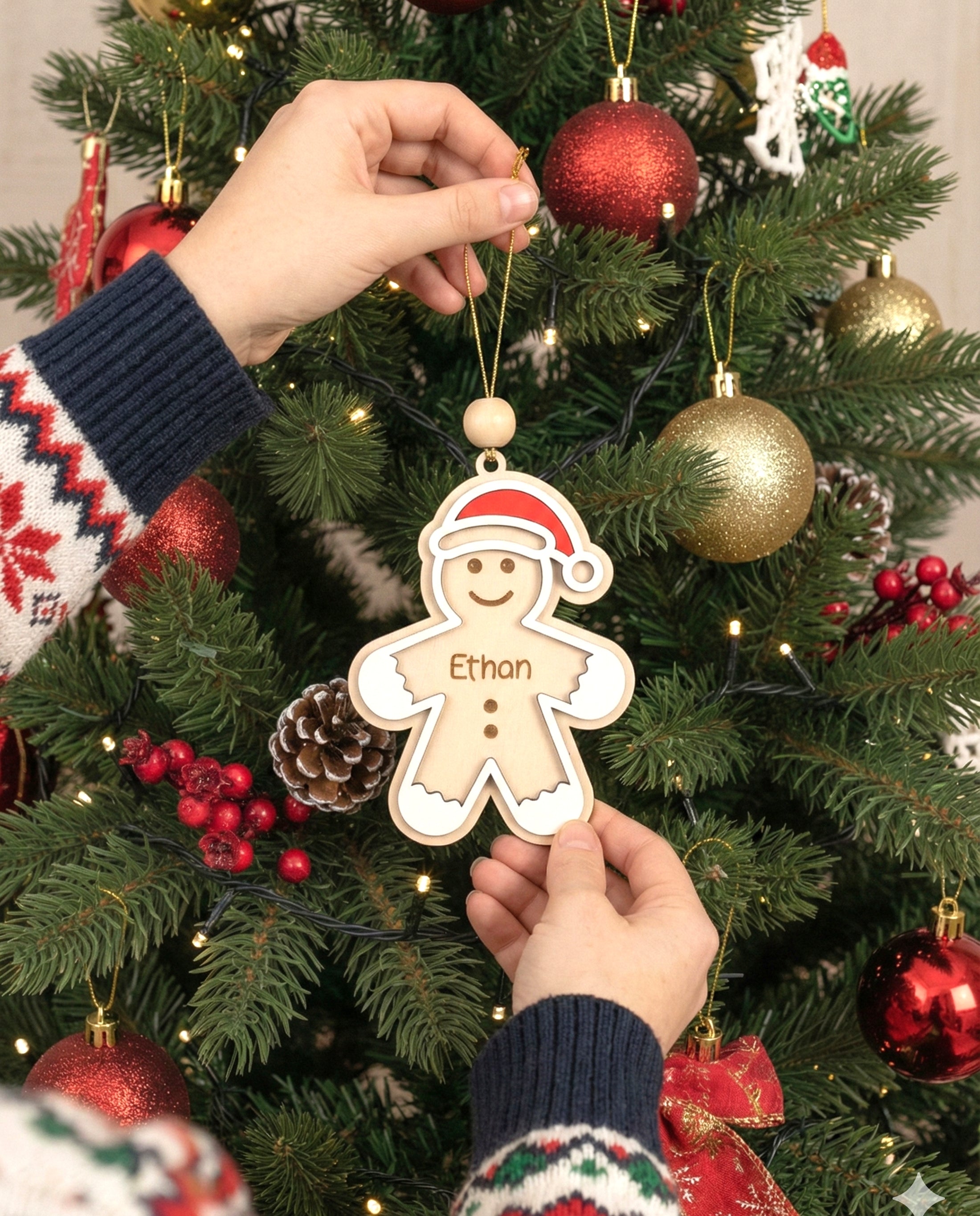Personalized Gingerbread Christmas Ornament Wood Gingerbread Christmas Ornament for Kids and Custom Name Christmas Ornament D29