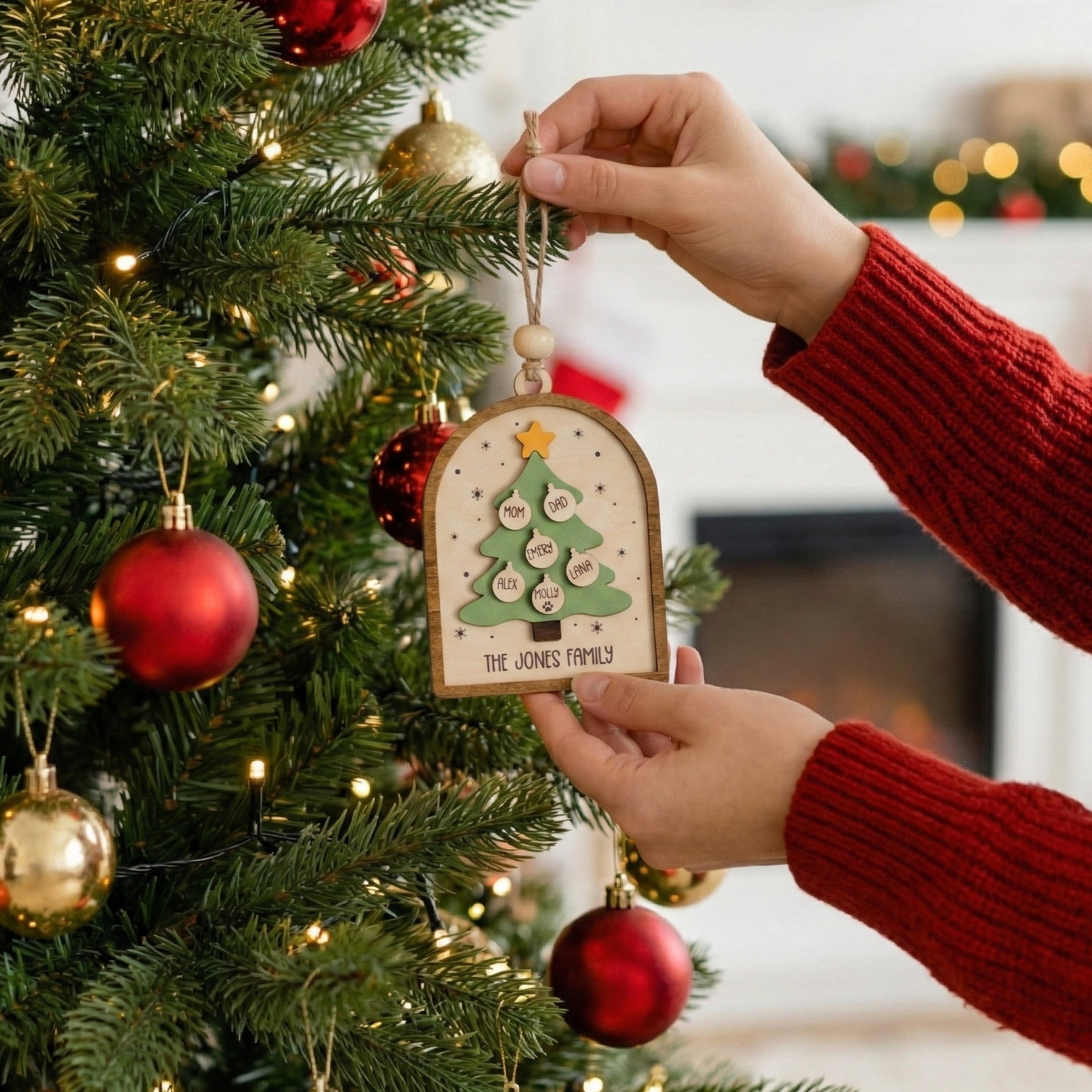 Wooden Family Christmas Tree Ornament Wood for Custom Christmas Ornaments R63