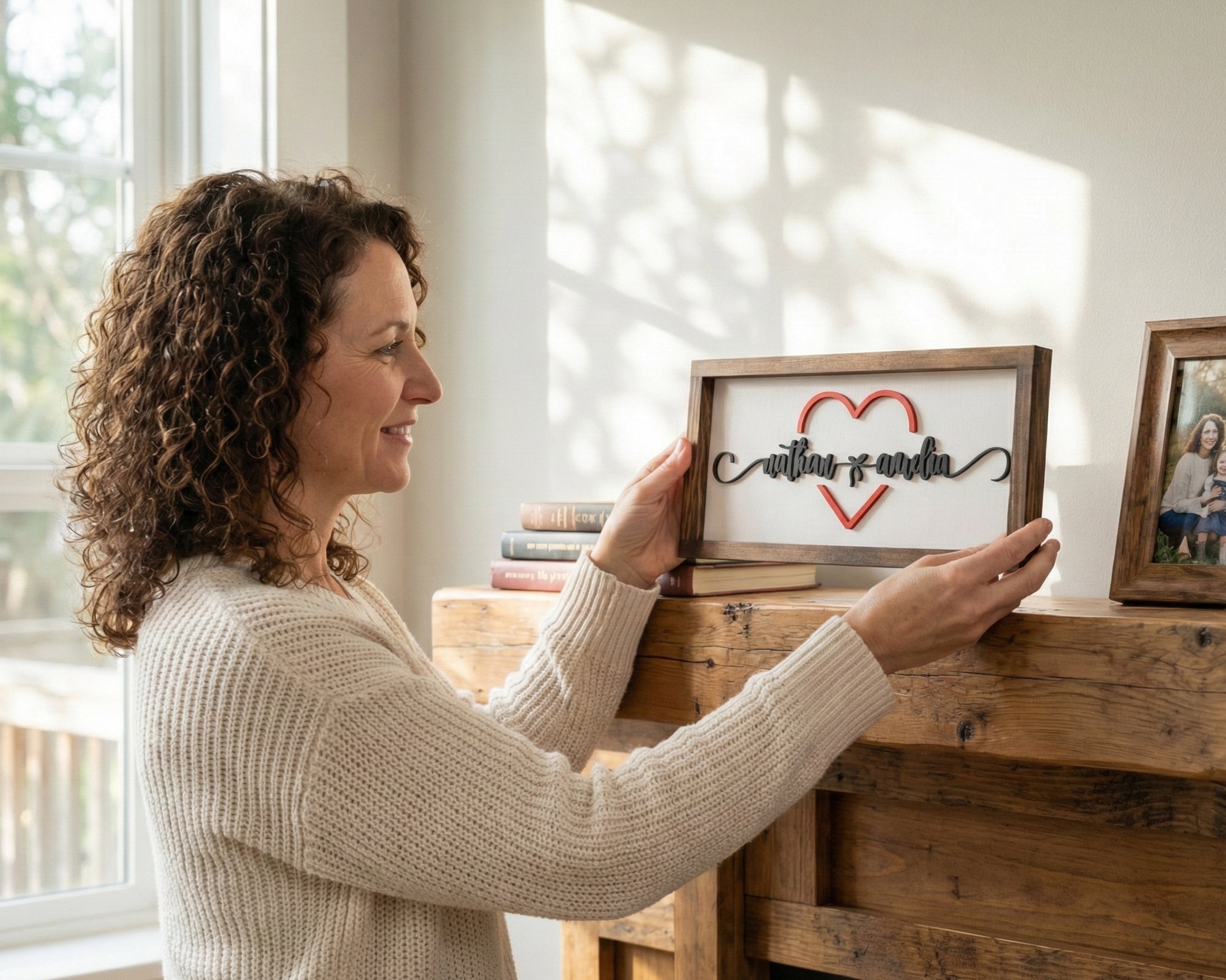 Personalized Couples Name Sign with Heart Wood Romantic Couple Decor and Wooden Heart Couple Sign for Wedding Gift Y32