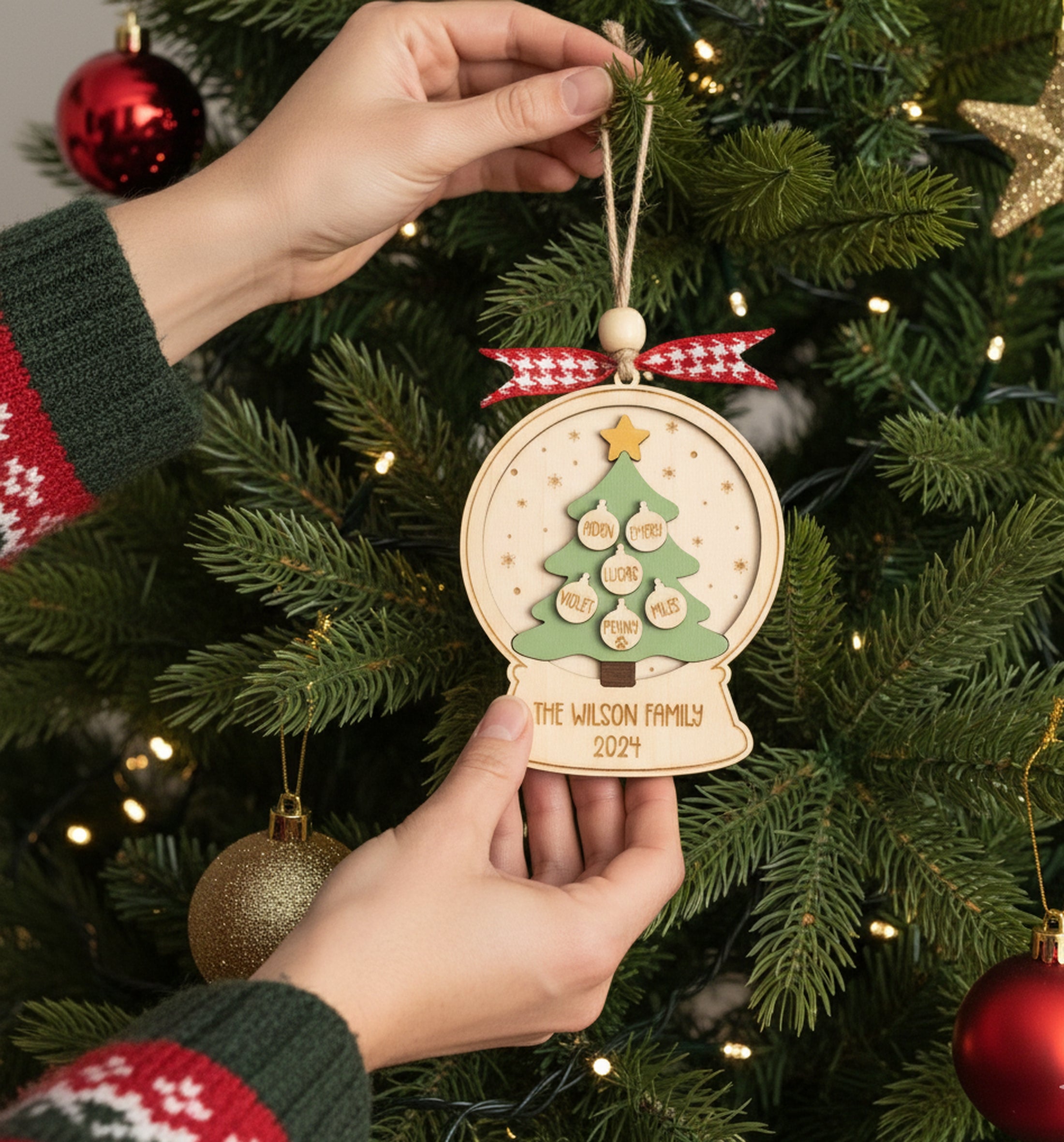 Wooden Family Christmas Tree Ornament Wood for Family Decor R71