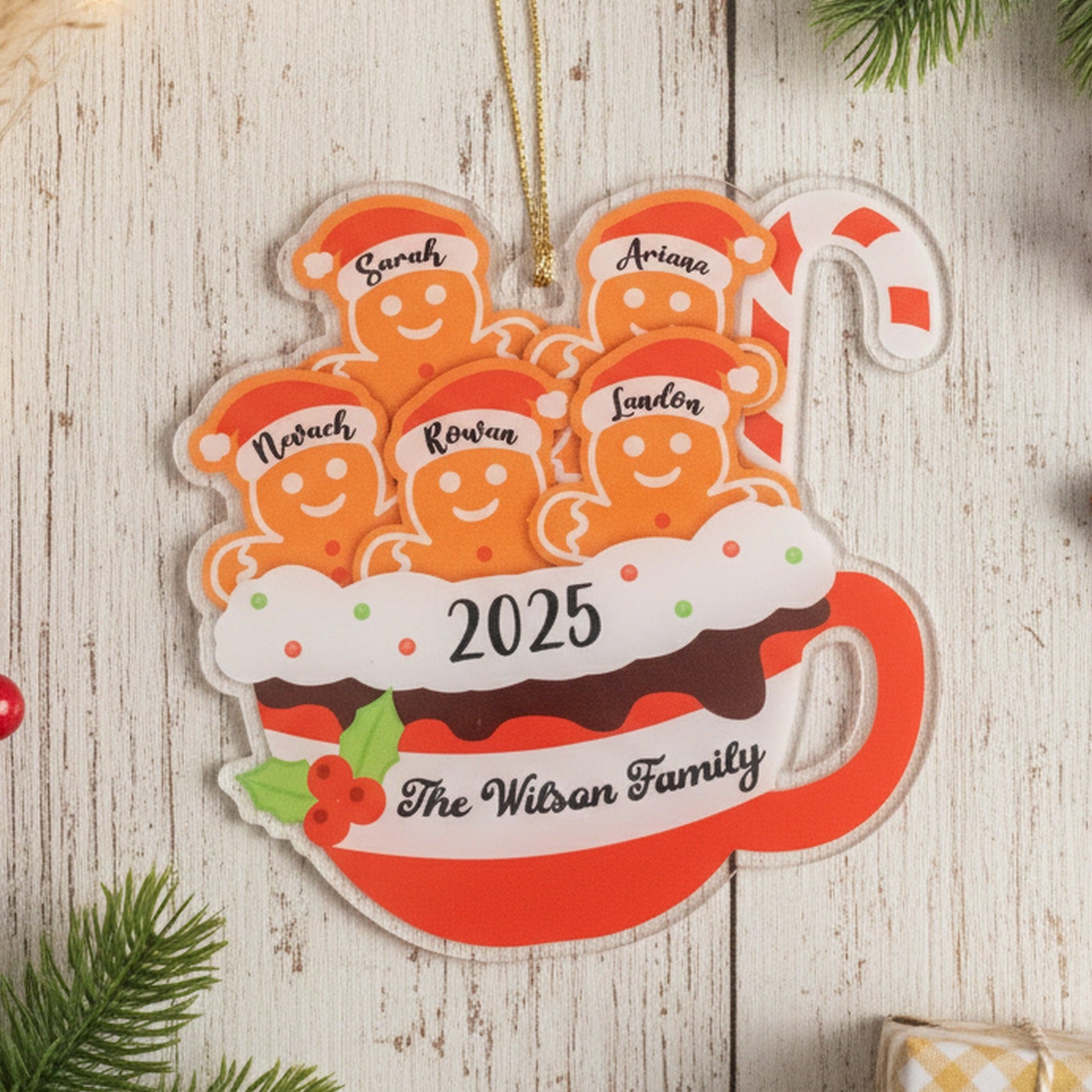 Personalized Gingerbread Family Ornament Acrylic Christmas Ornaments for Custom Family Decor D23