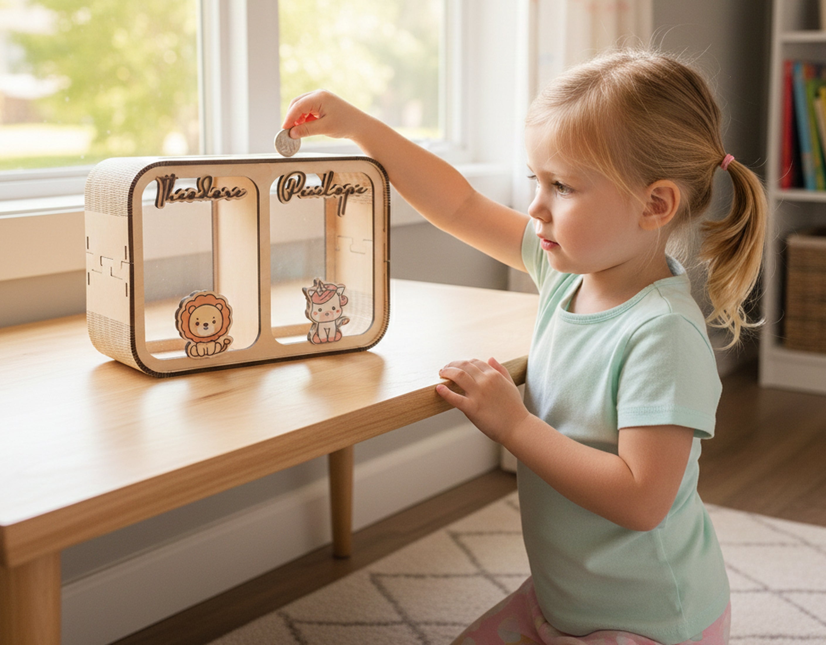 Personalized Wooden Piggy Bank Wood Acrylic for Kids Money Bank Y24