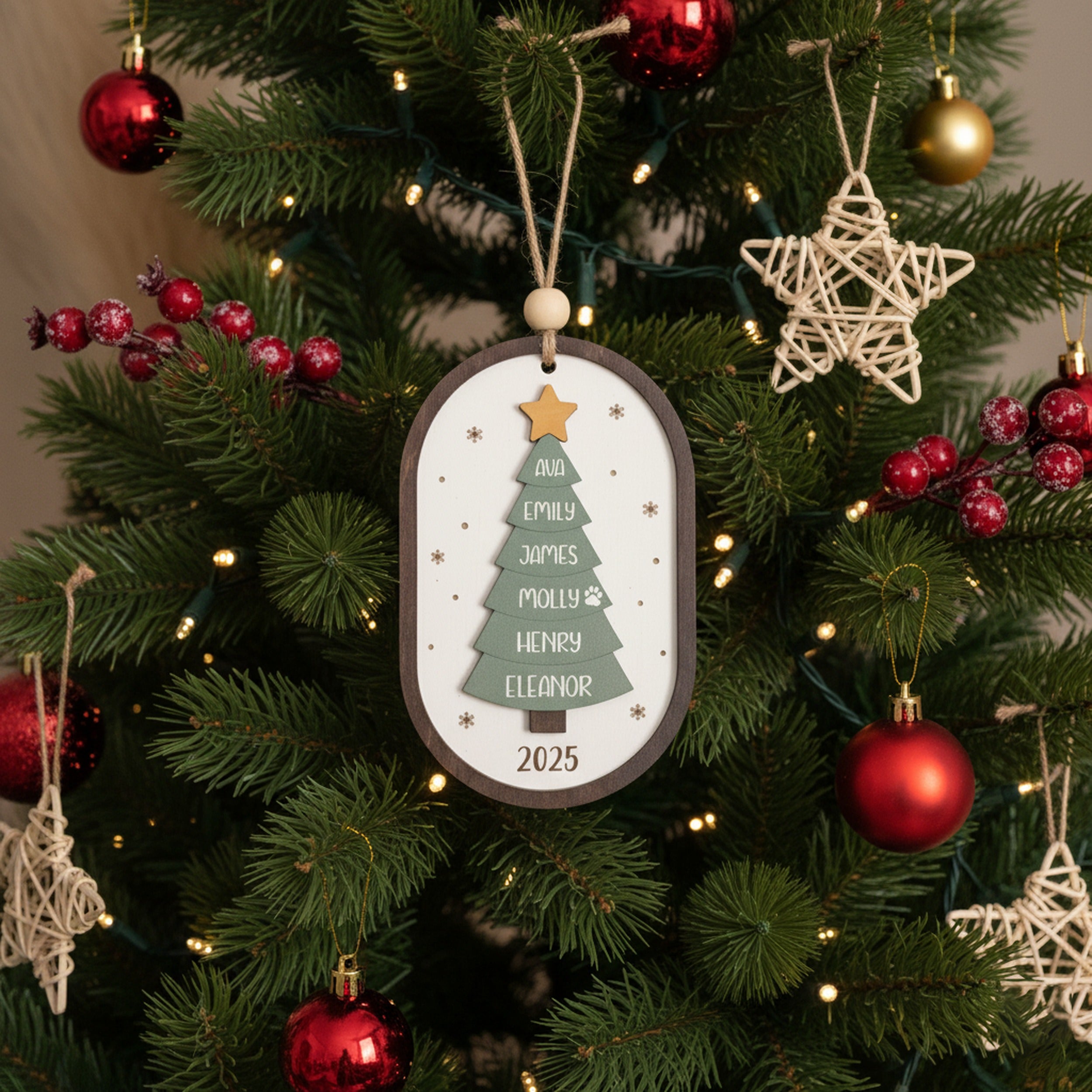 Personalized Wooden Christmas Tree Ornament Wood Family Christmas Ornament and Custom Name Ornament D26