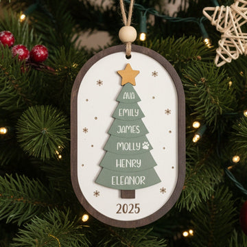 Personalized Wooden Christmas Tree Ornament Custom Wood Christmas Gift for Family and Family Name Ornament D26