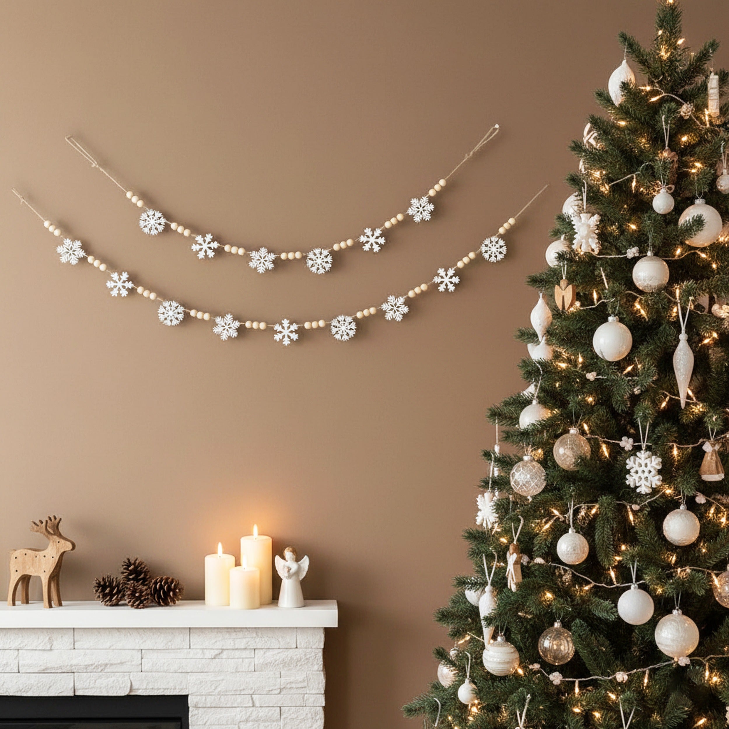 Wooden Snowflake Garland Wood Holiday Garland for Scandinavian Christmas Decor Y03