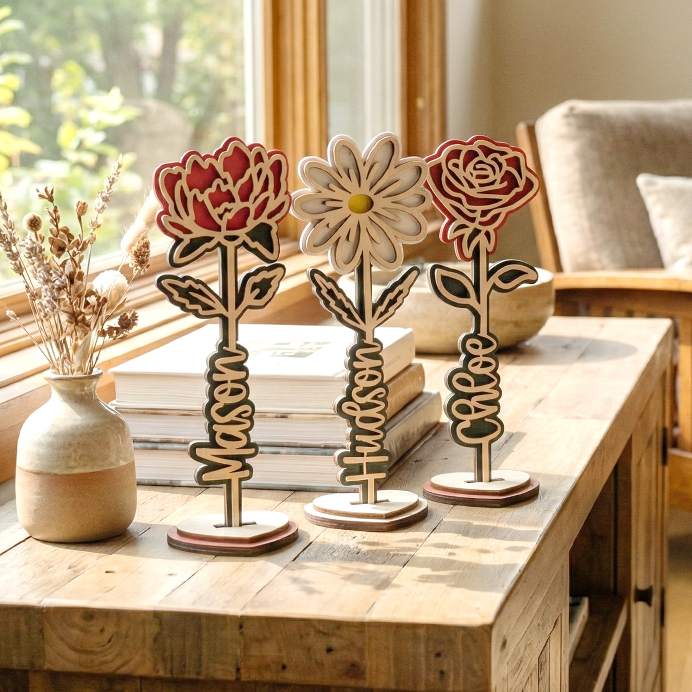 Personalized Wooden Flower Stand Name Flower Decor for Home J48